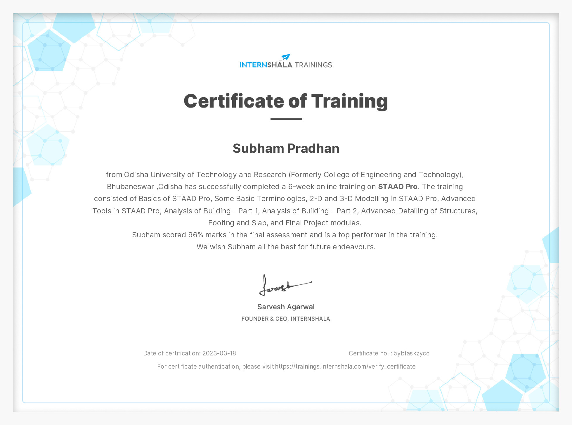 Certificate of completion
