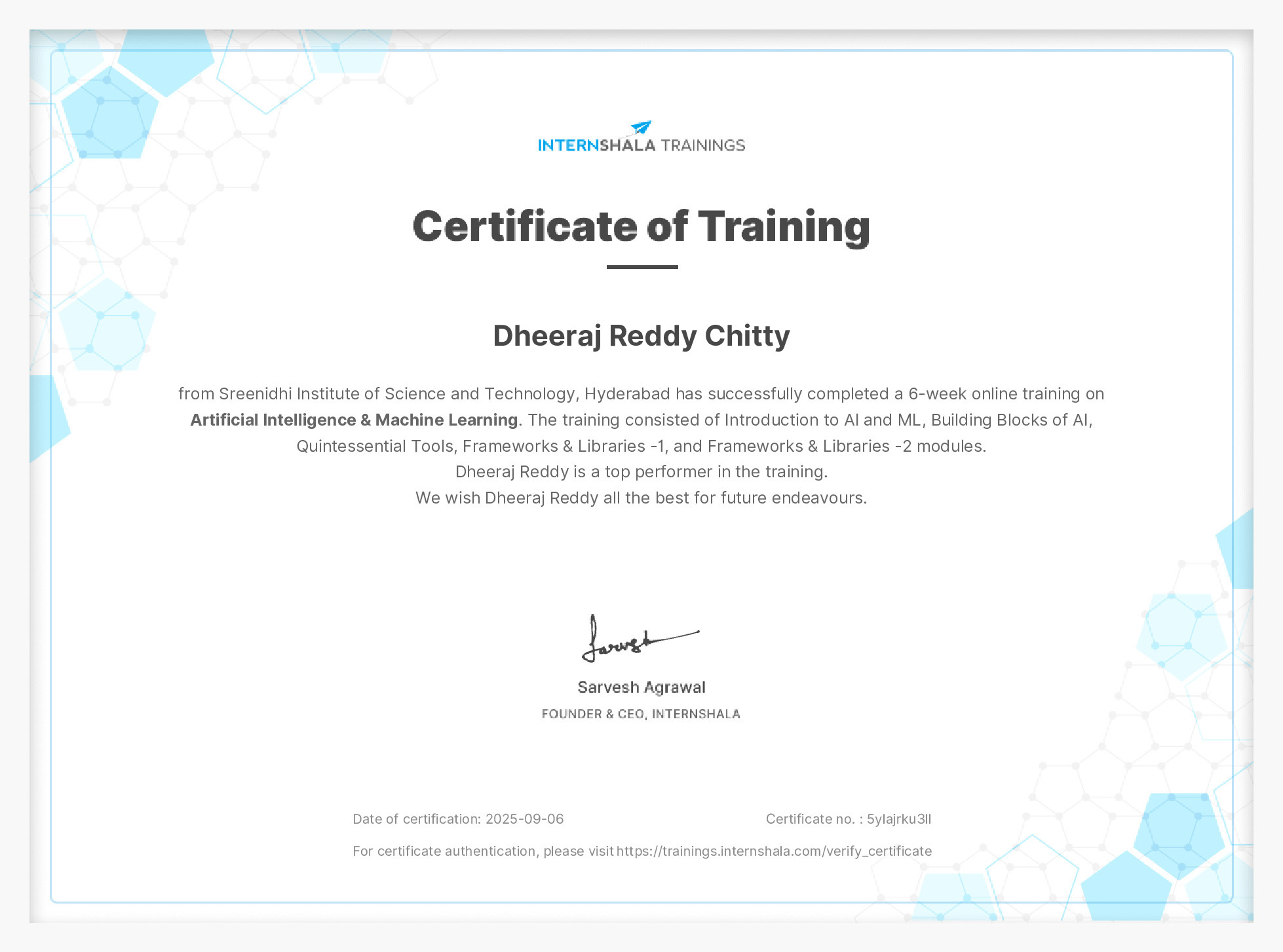 Certificate of completion