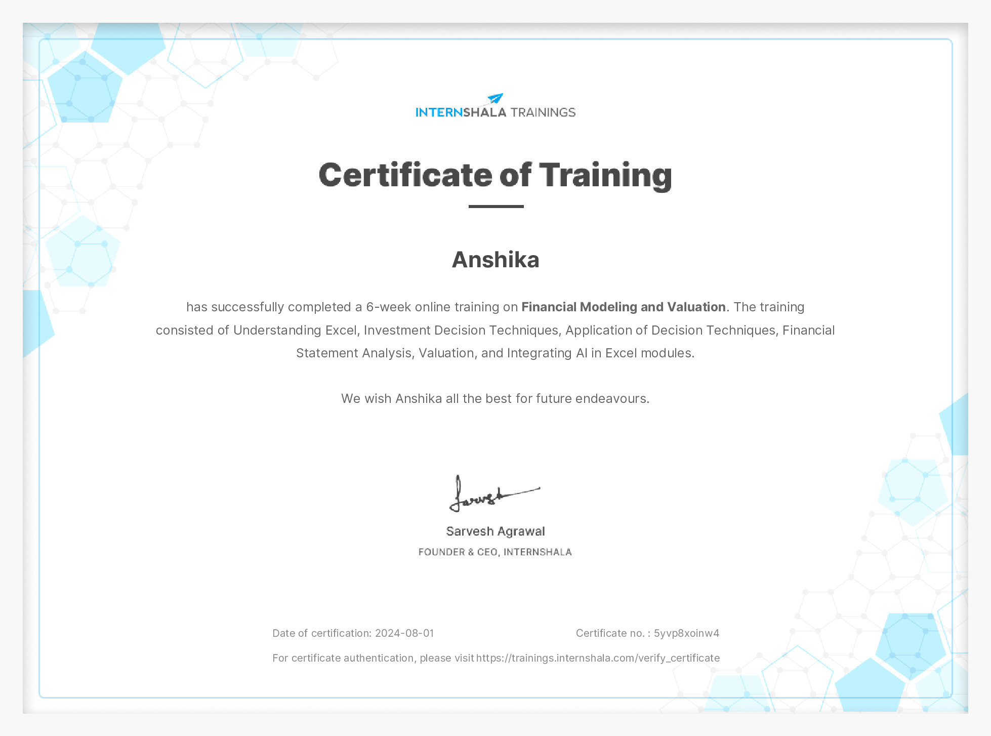 Certificate of completion