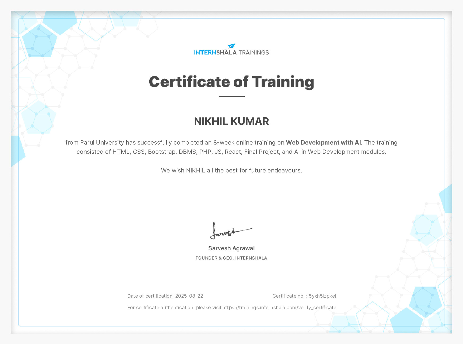 Certificate of completion