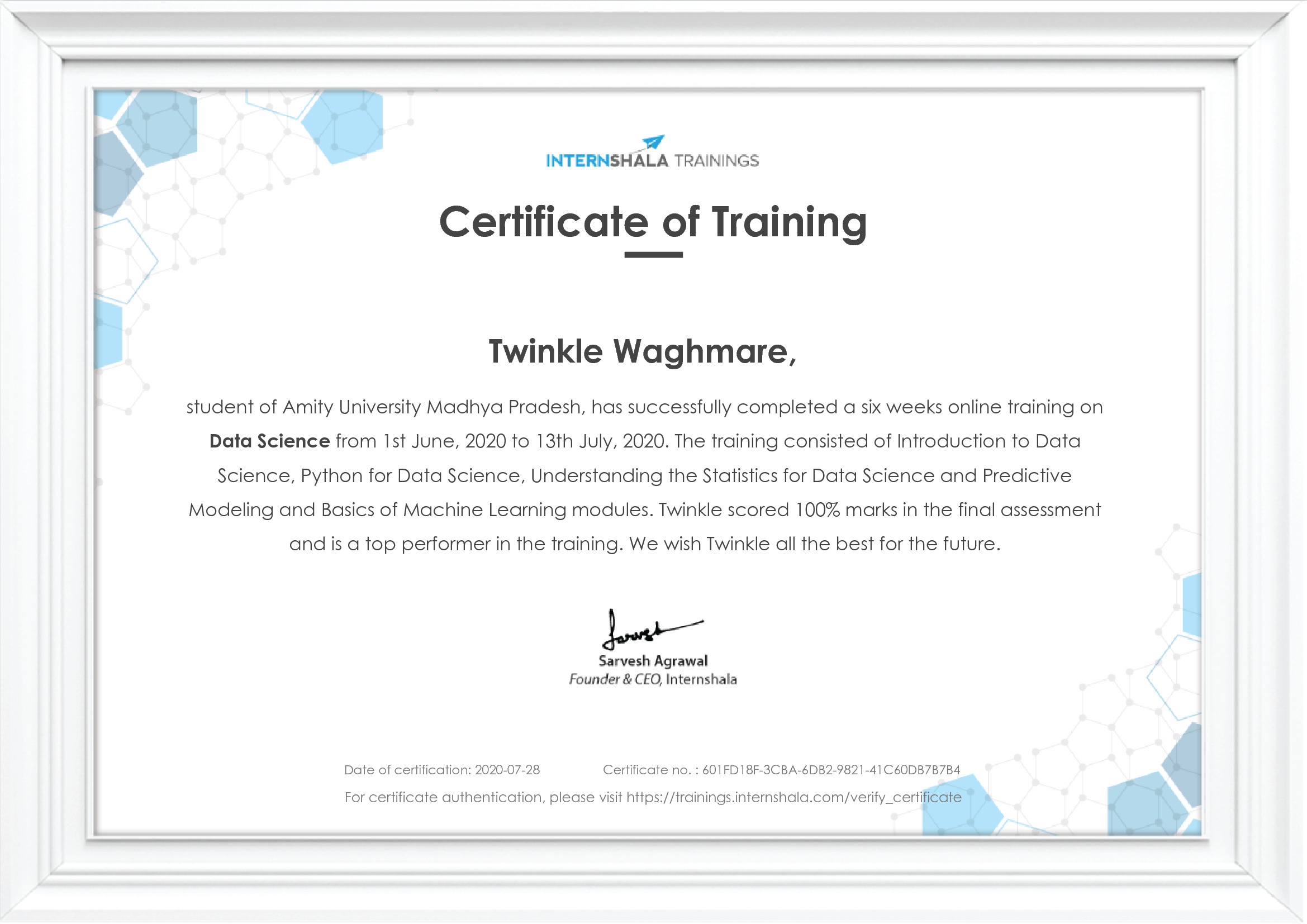 Certificate of completion