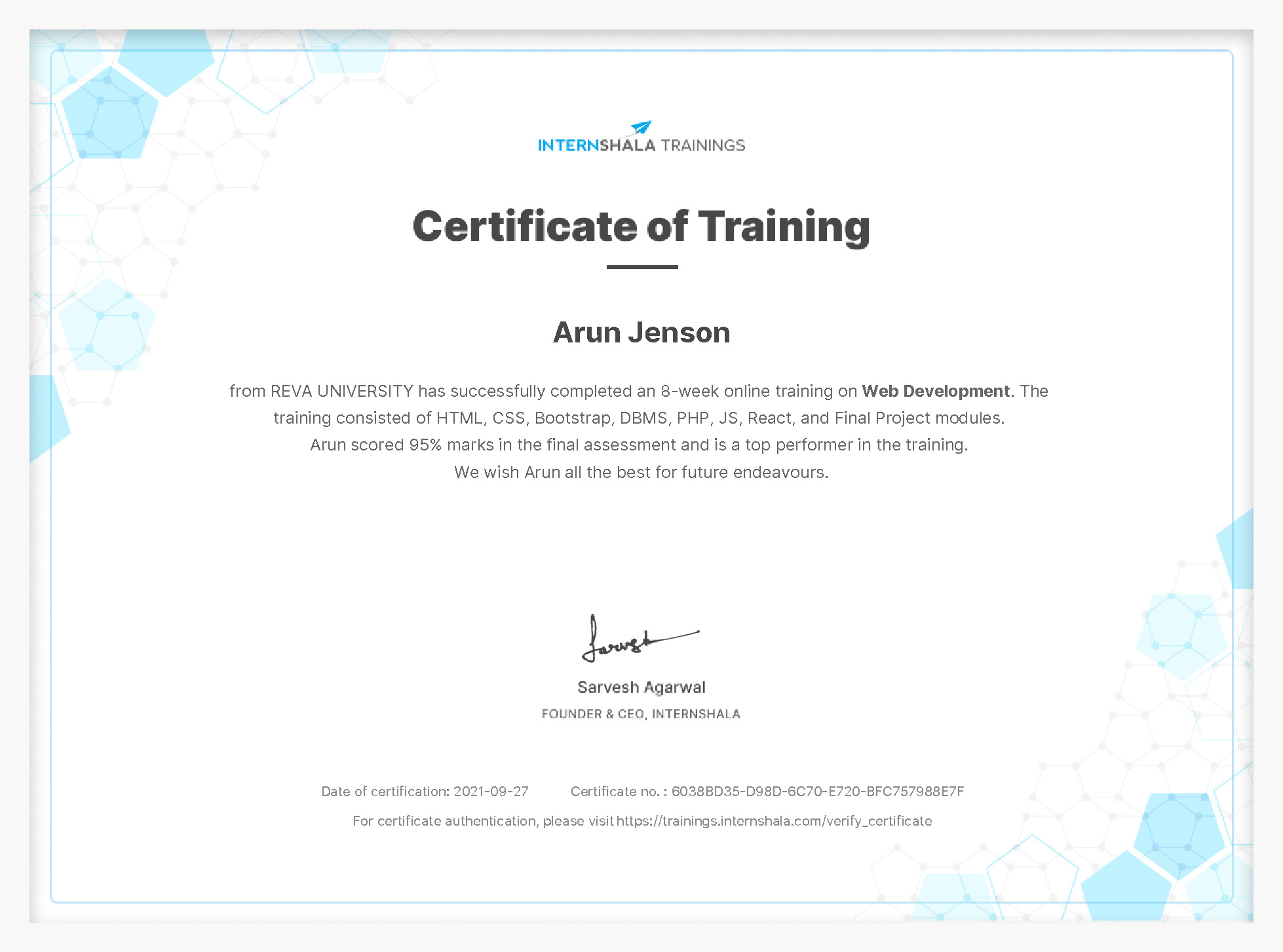 Certificate of completion