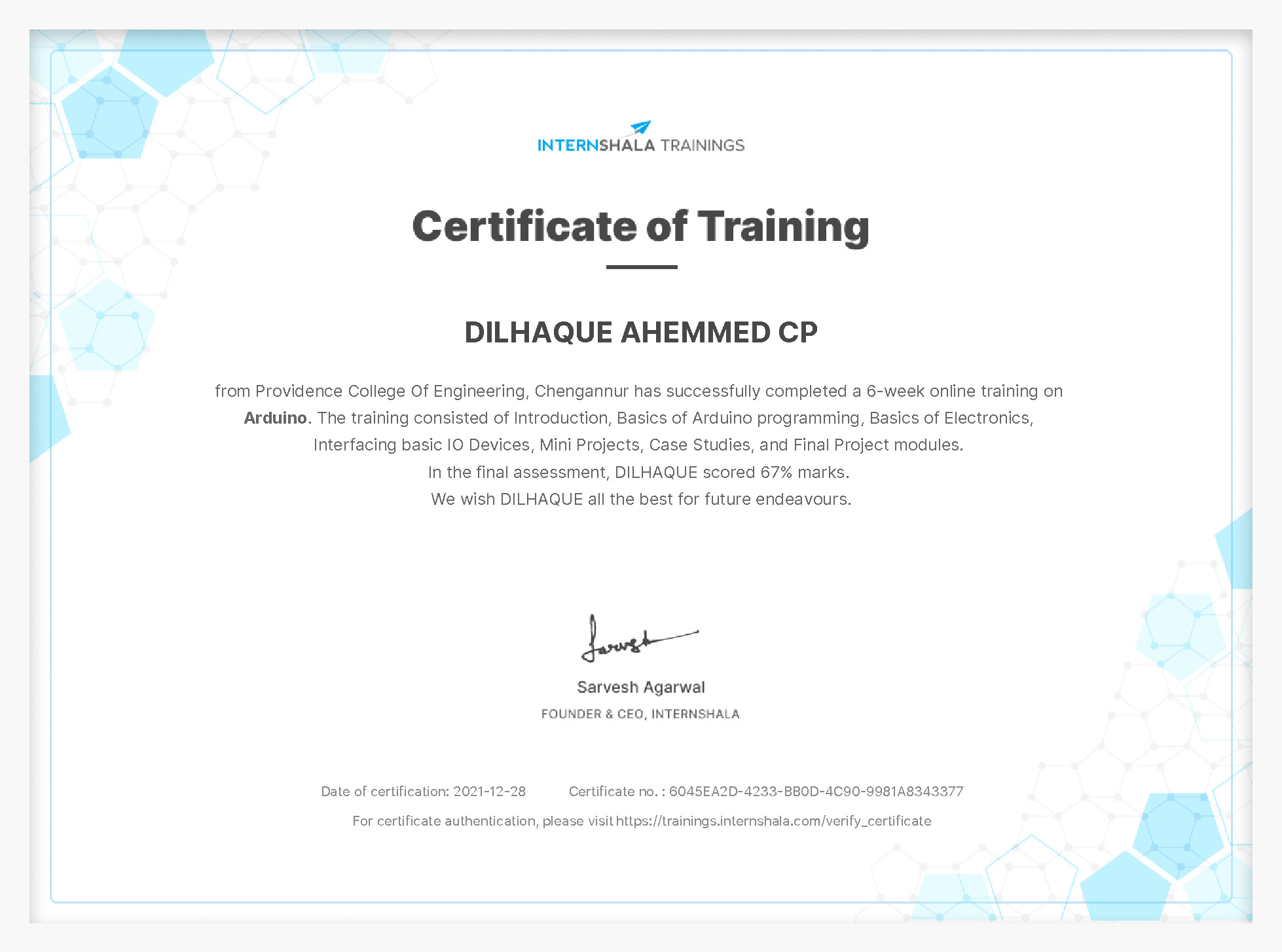 Certificate of completion