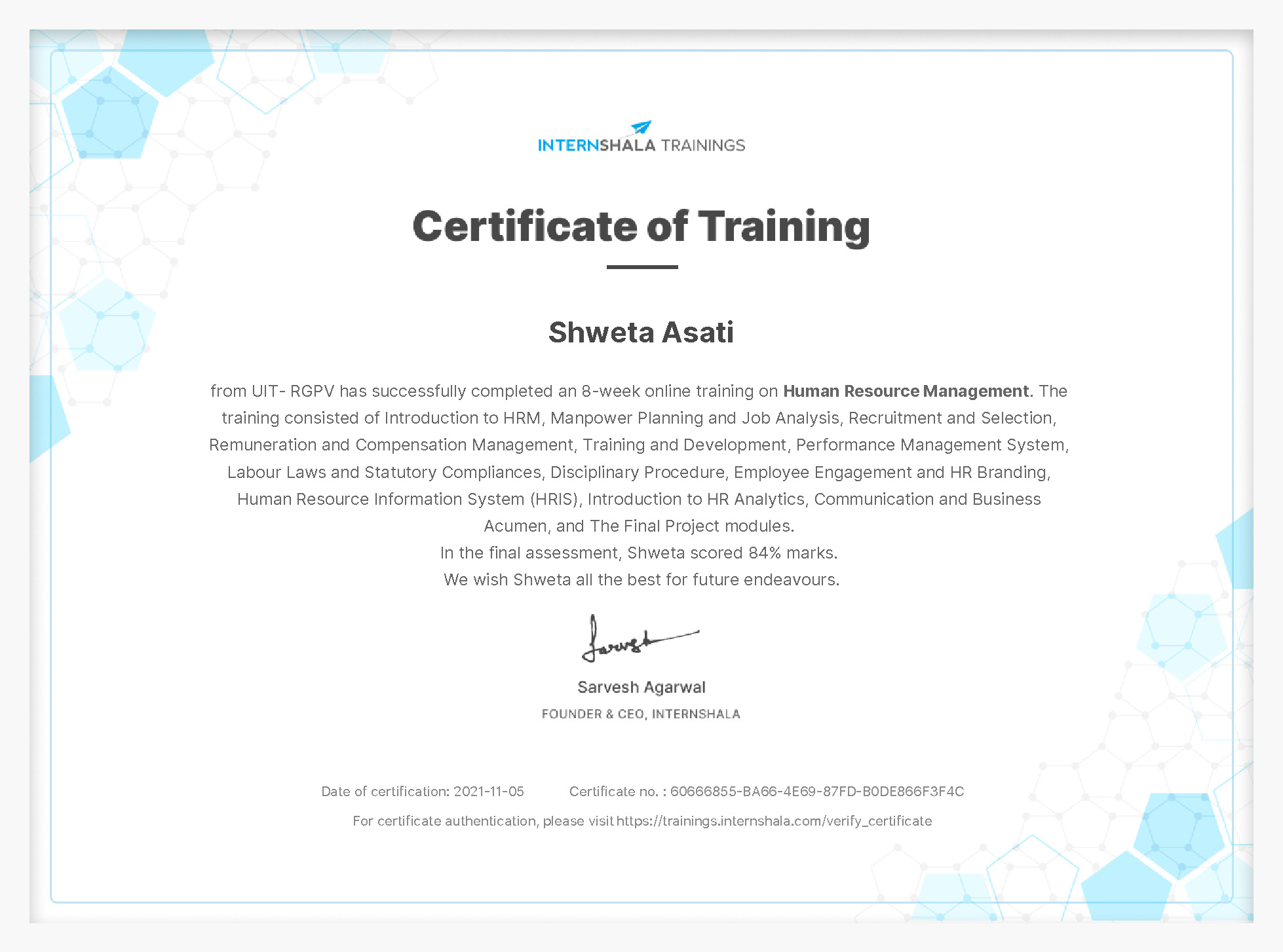 Certificate of completion