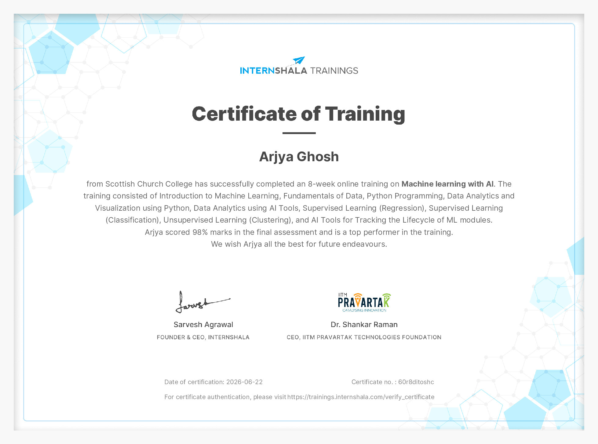 Certificate of completion
