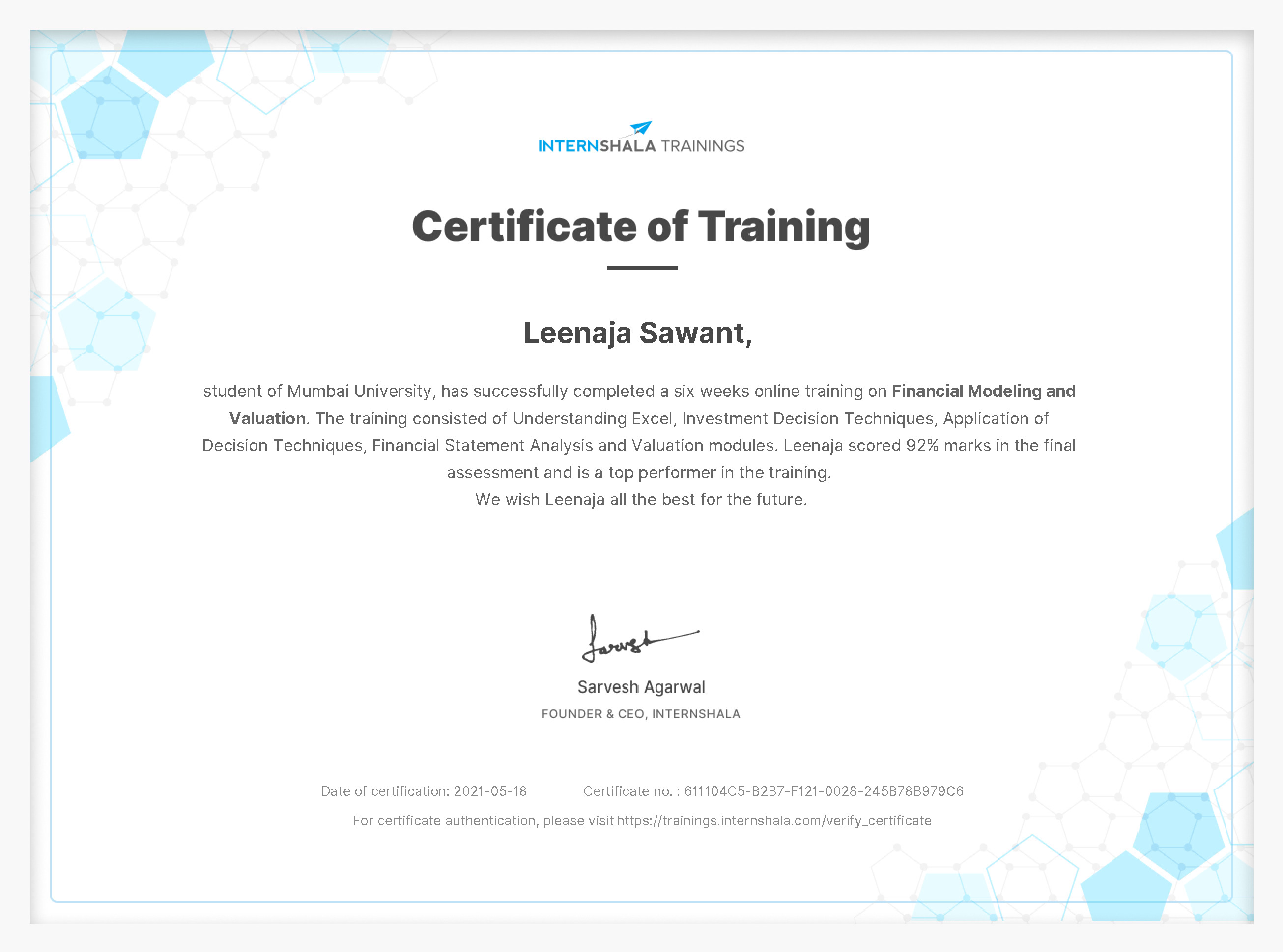 Certificate of completion