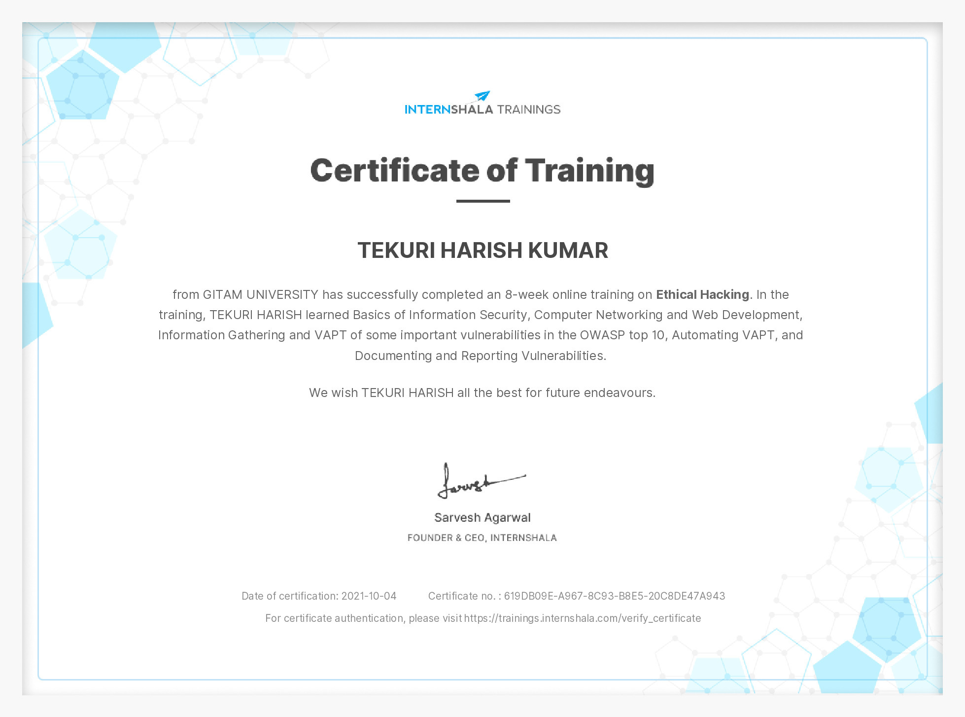 Certificate of completion