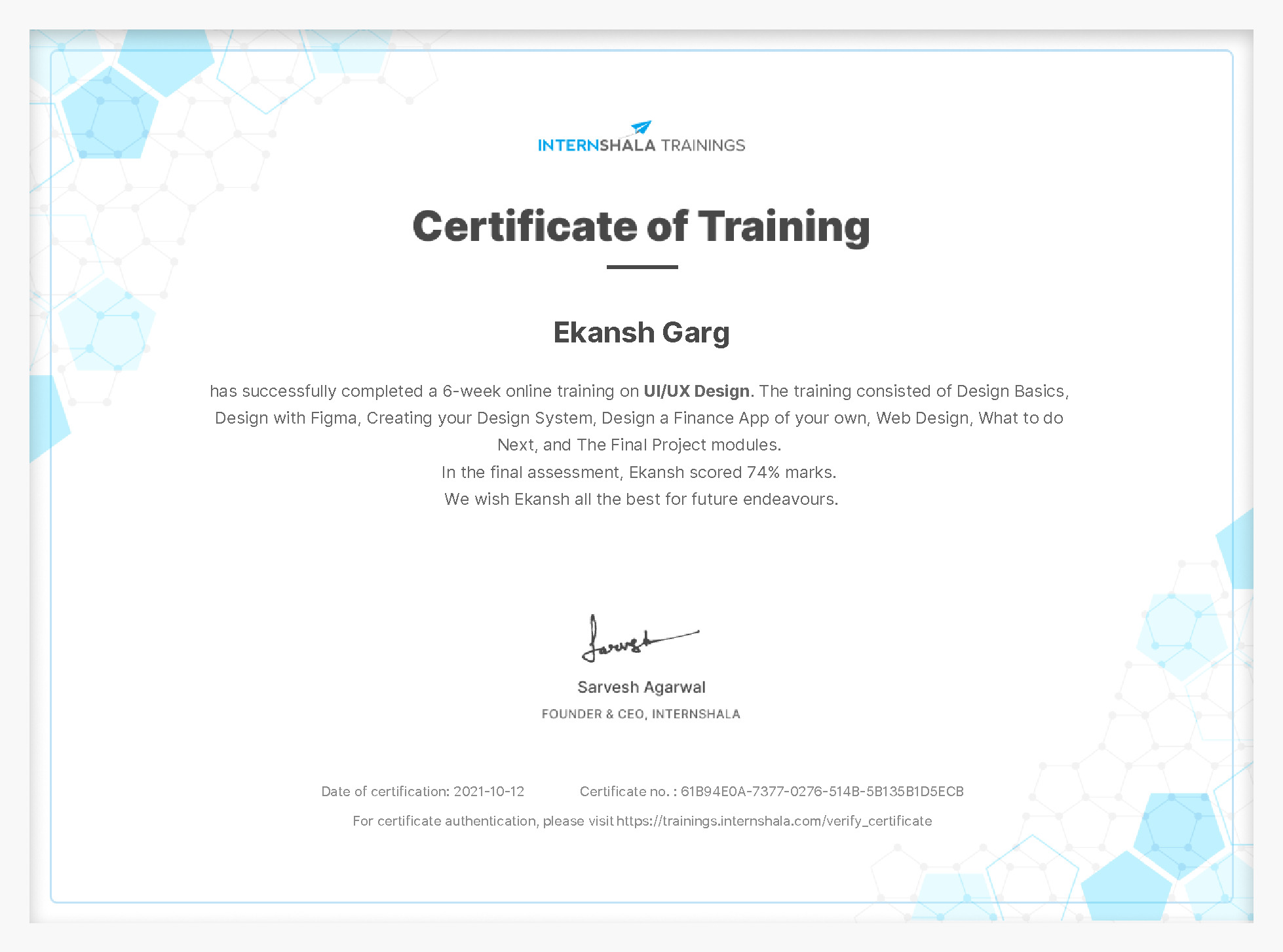 Certificate of completion