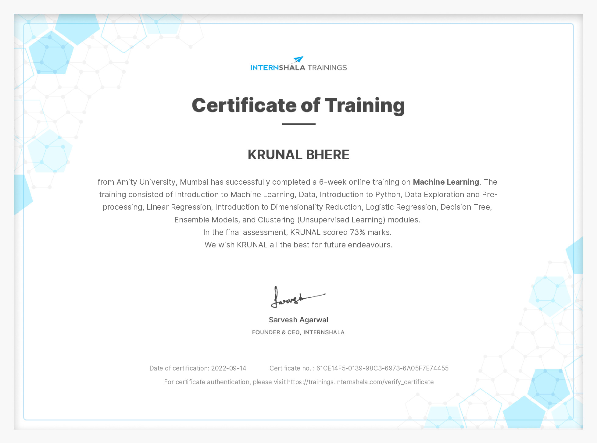 Certificate of completion