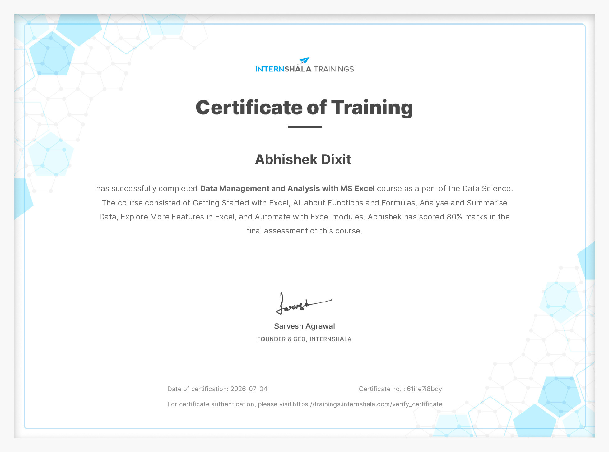 Certificate of completion