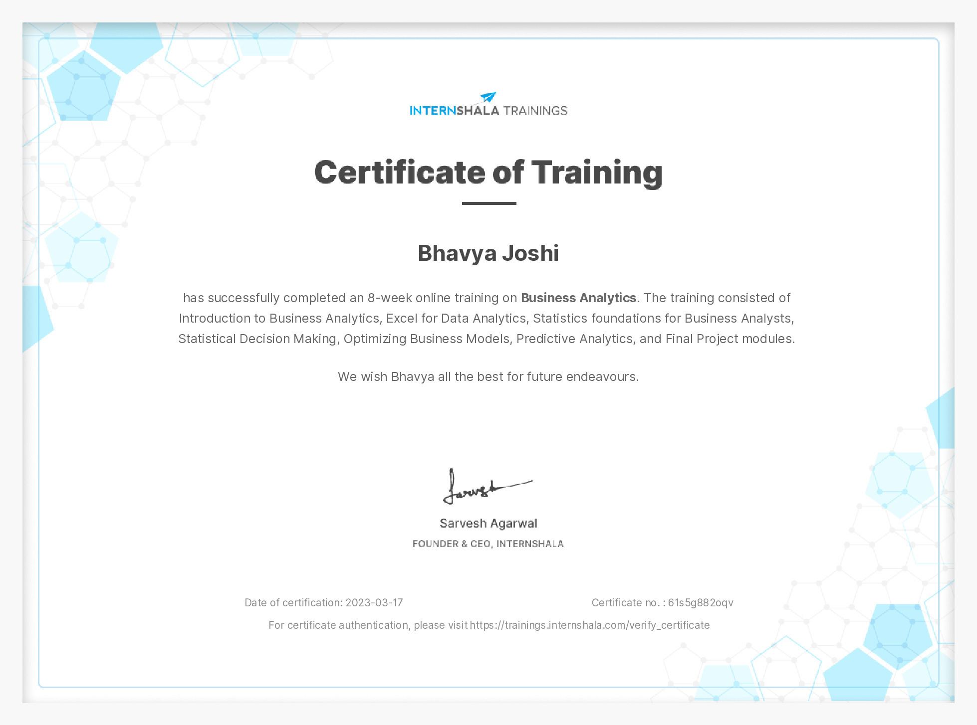 Certificate of completion