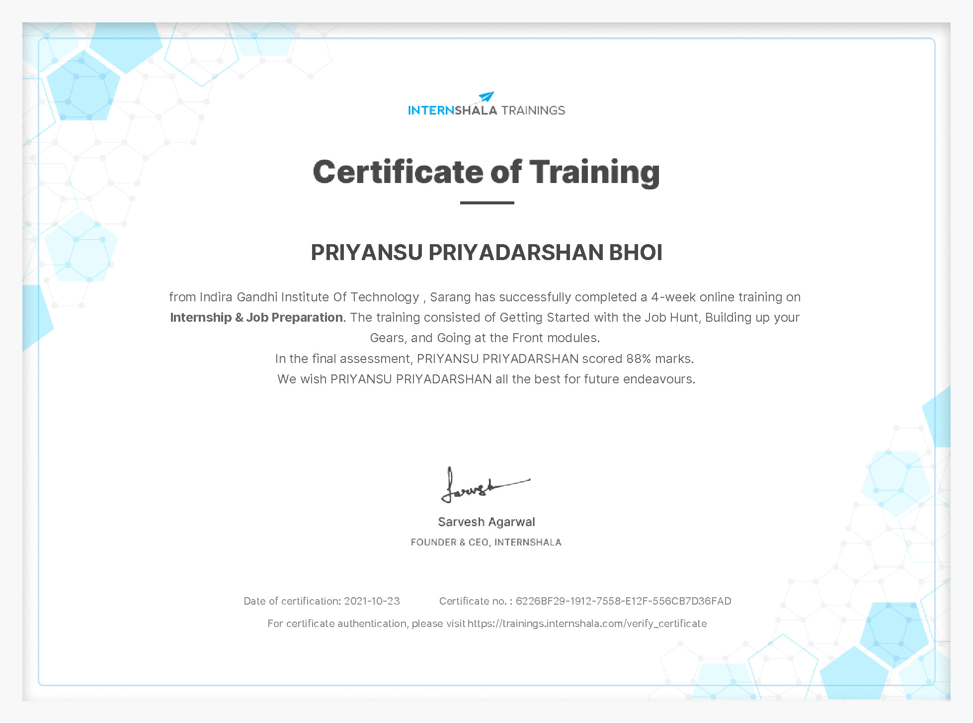 Certificate of completion