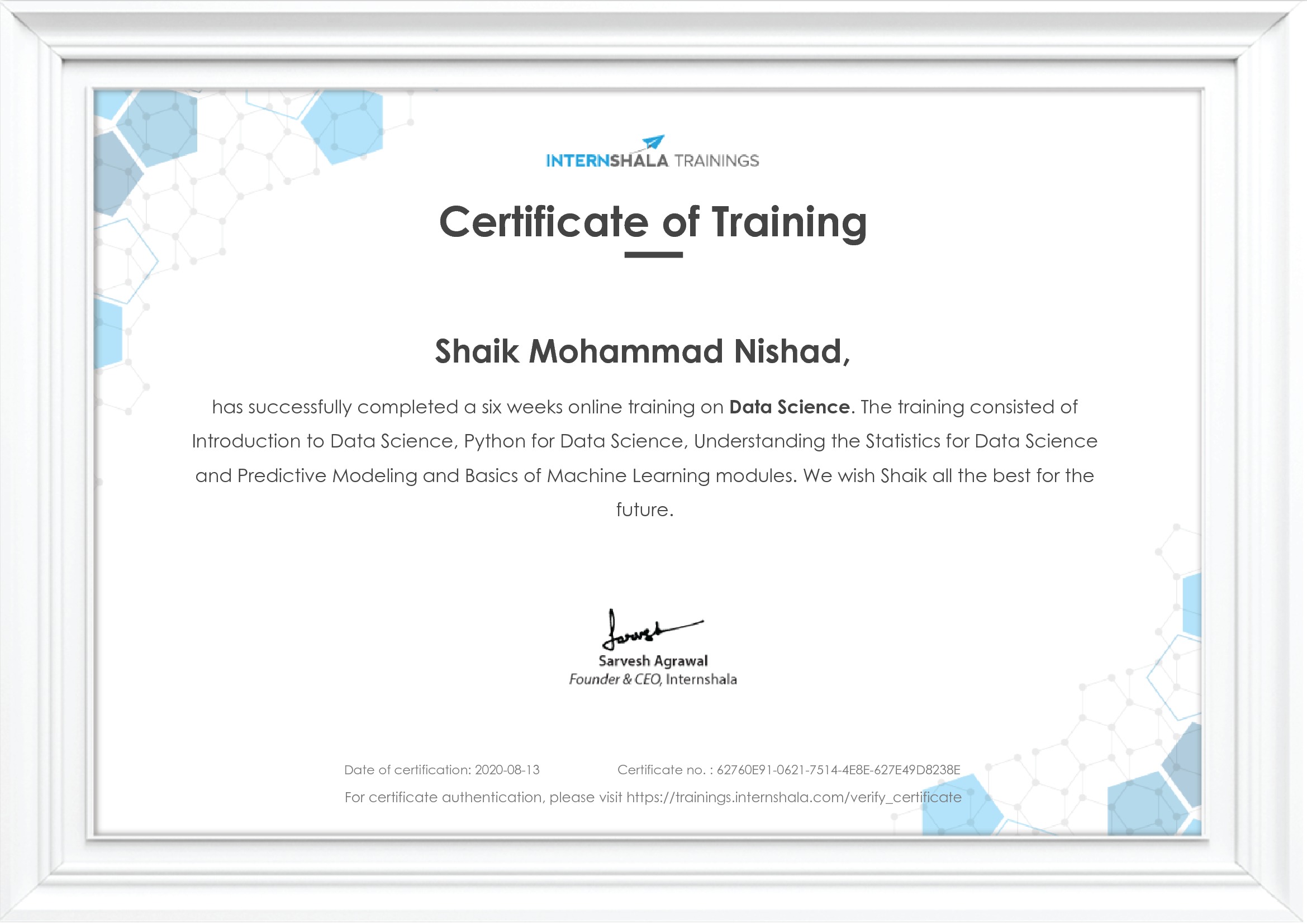 Certificate of completion