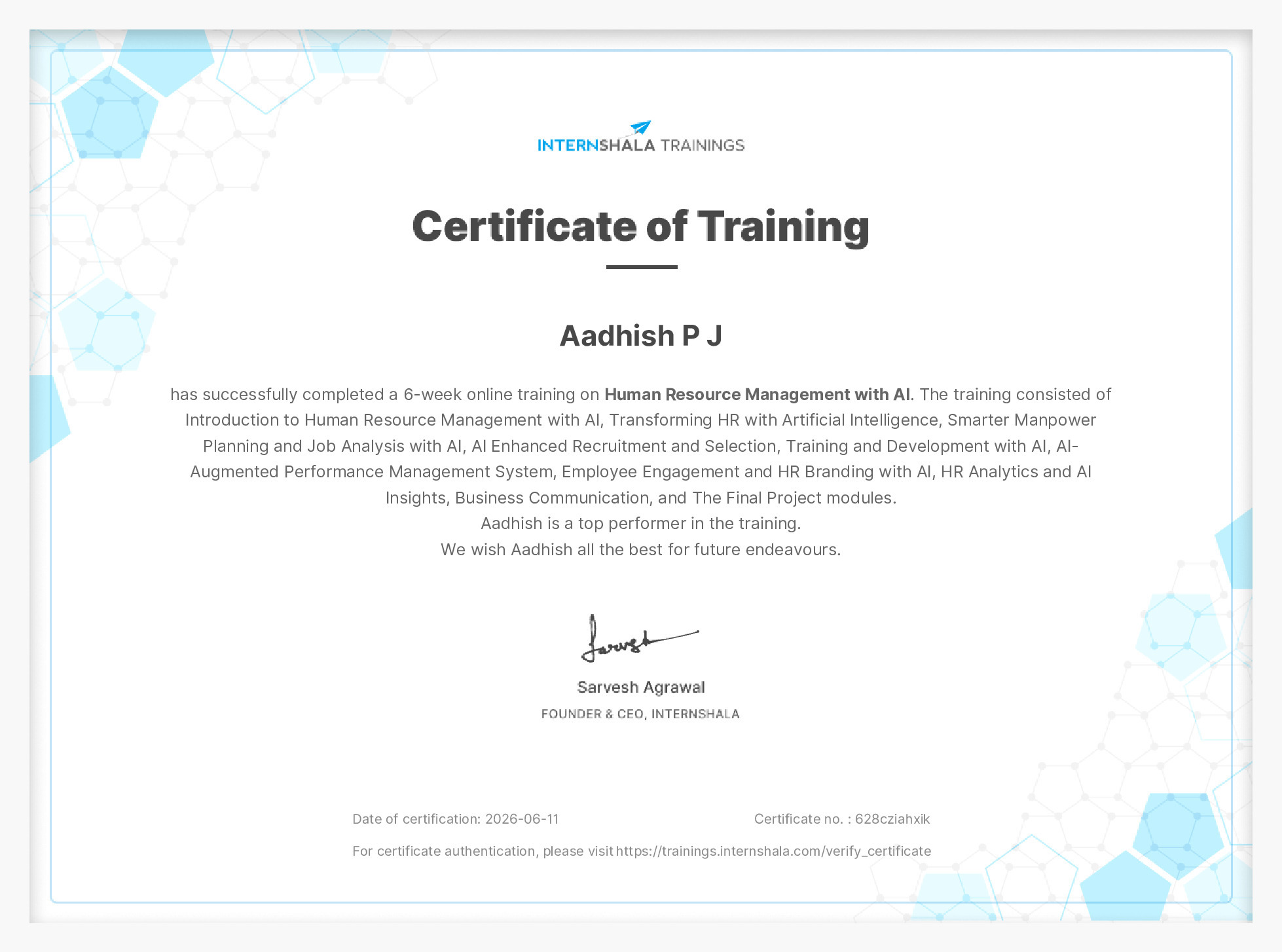 Certificate of completion
