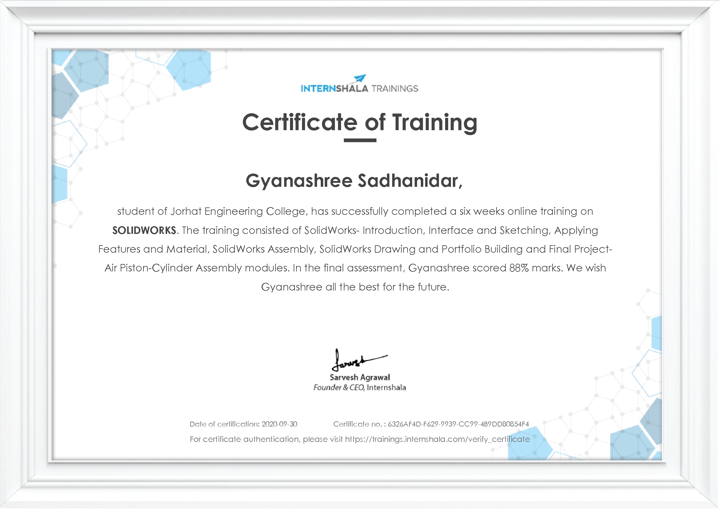 Certificate of completion