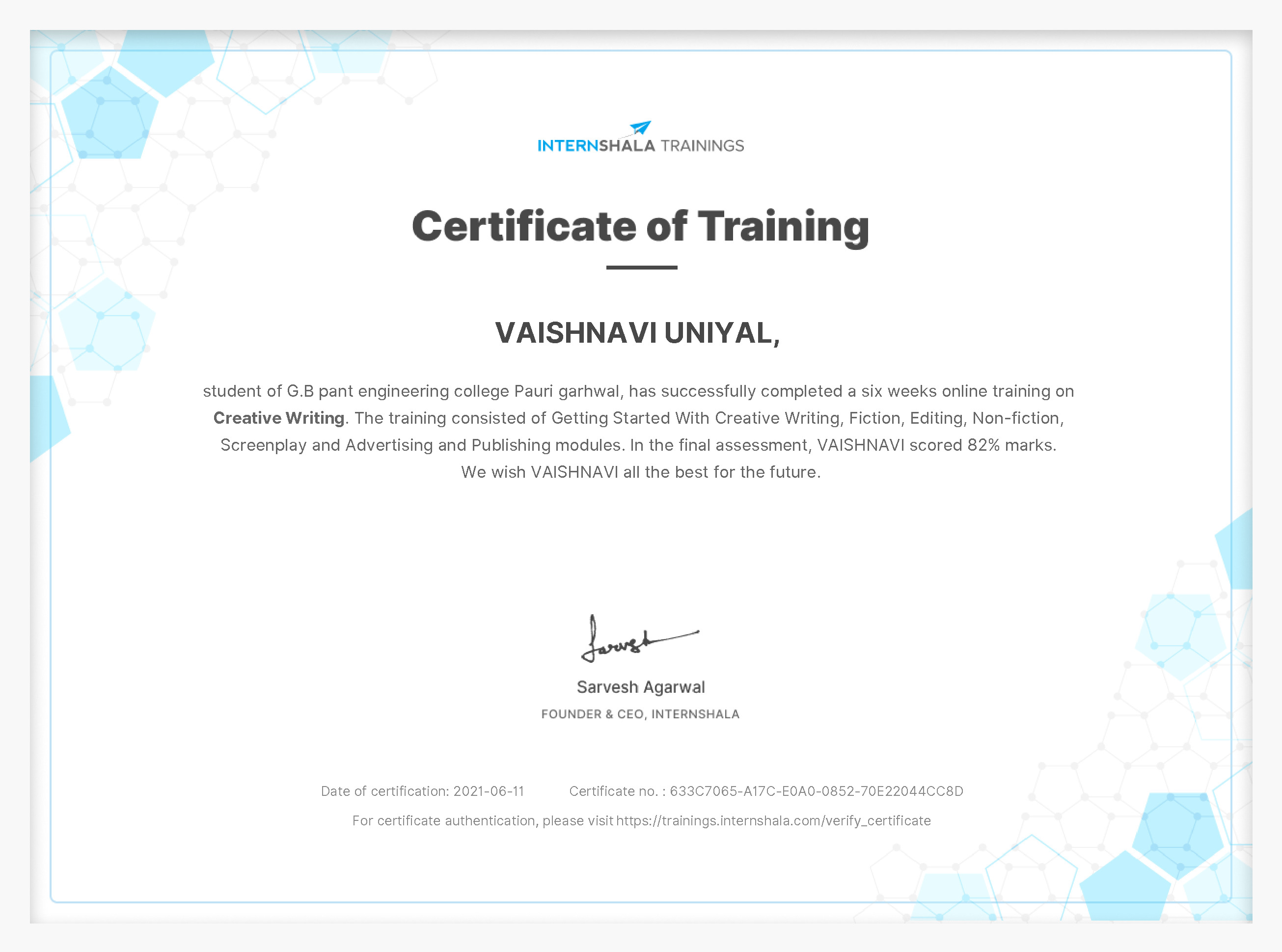 Certificate of completion