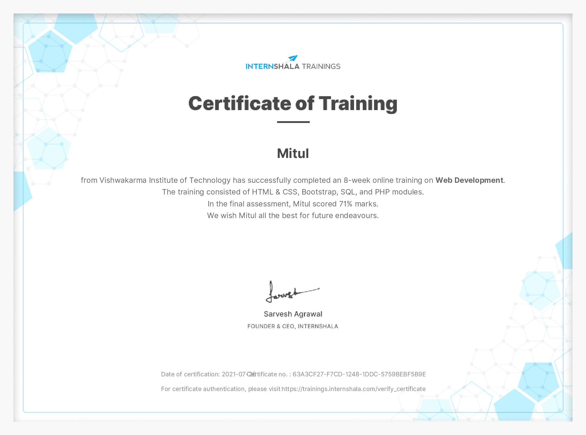 Certificate of completion