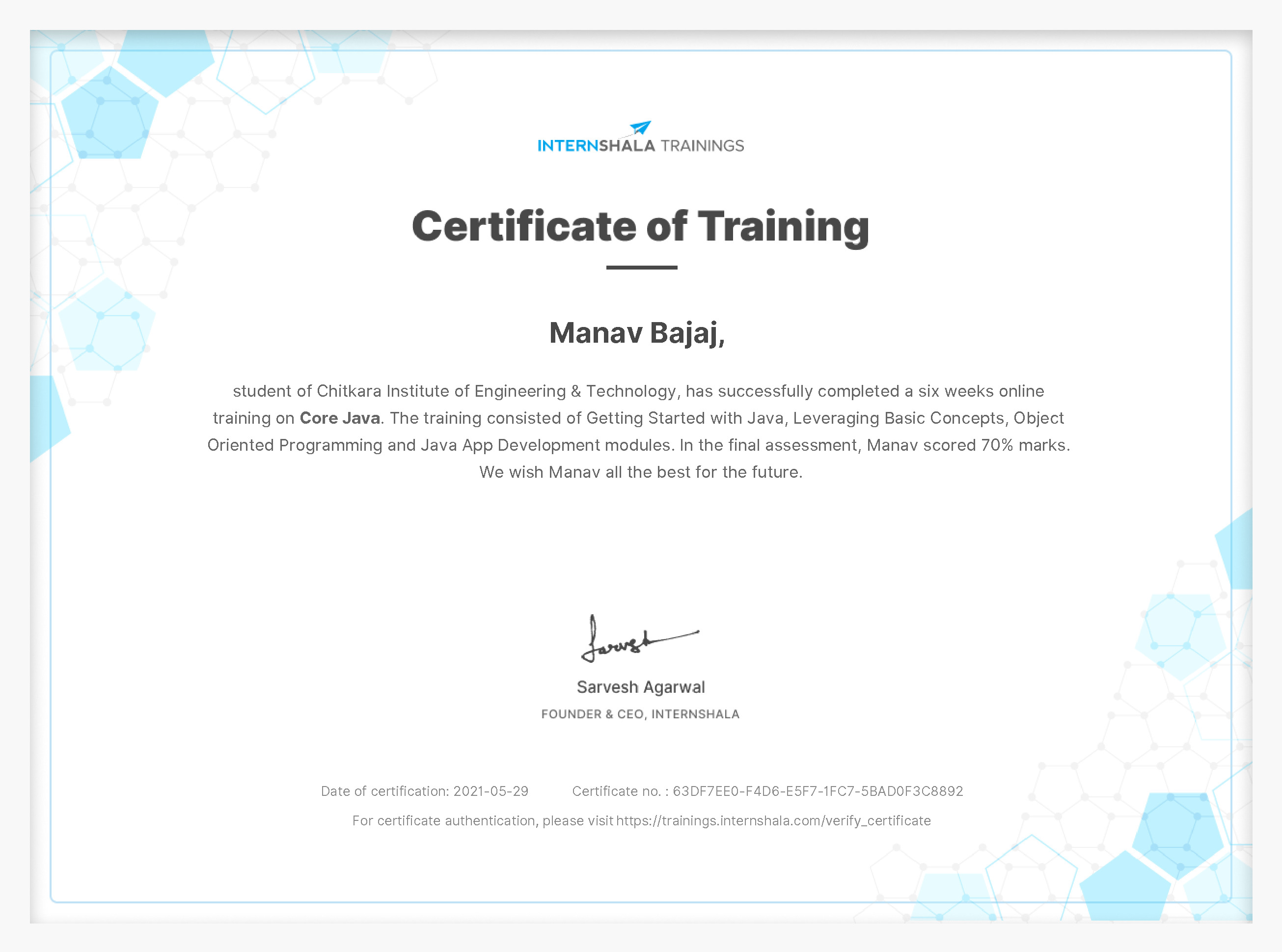 Certificate of completion