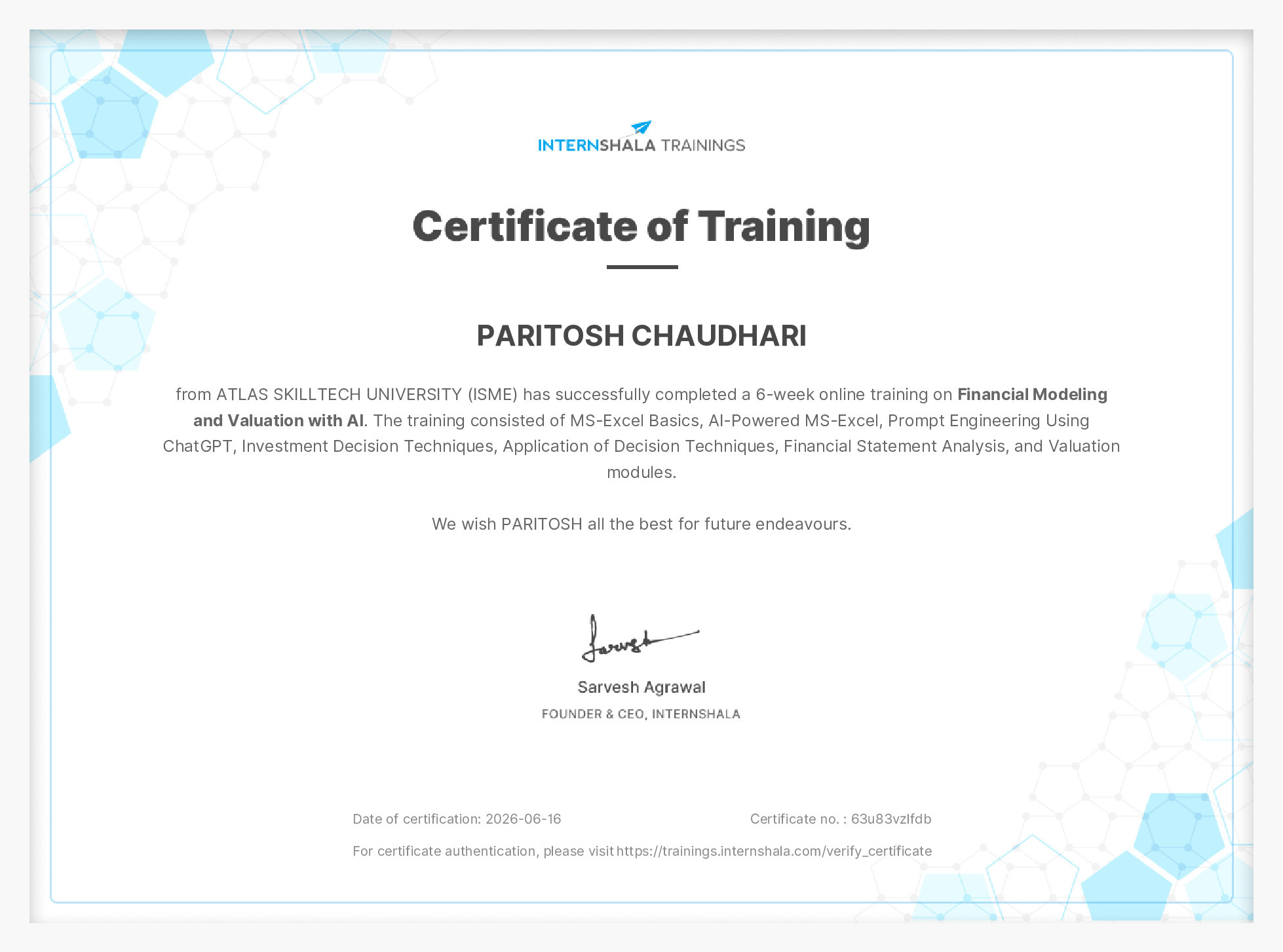 Certificate of completion