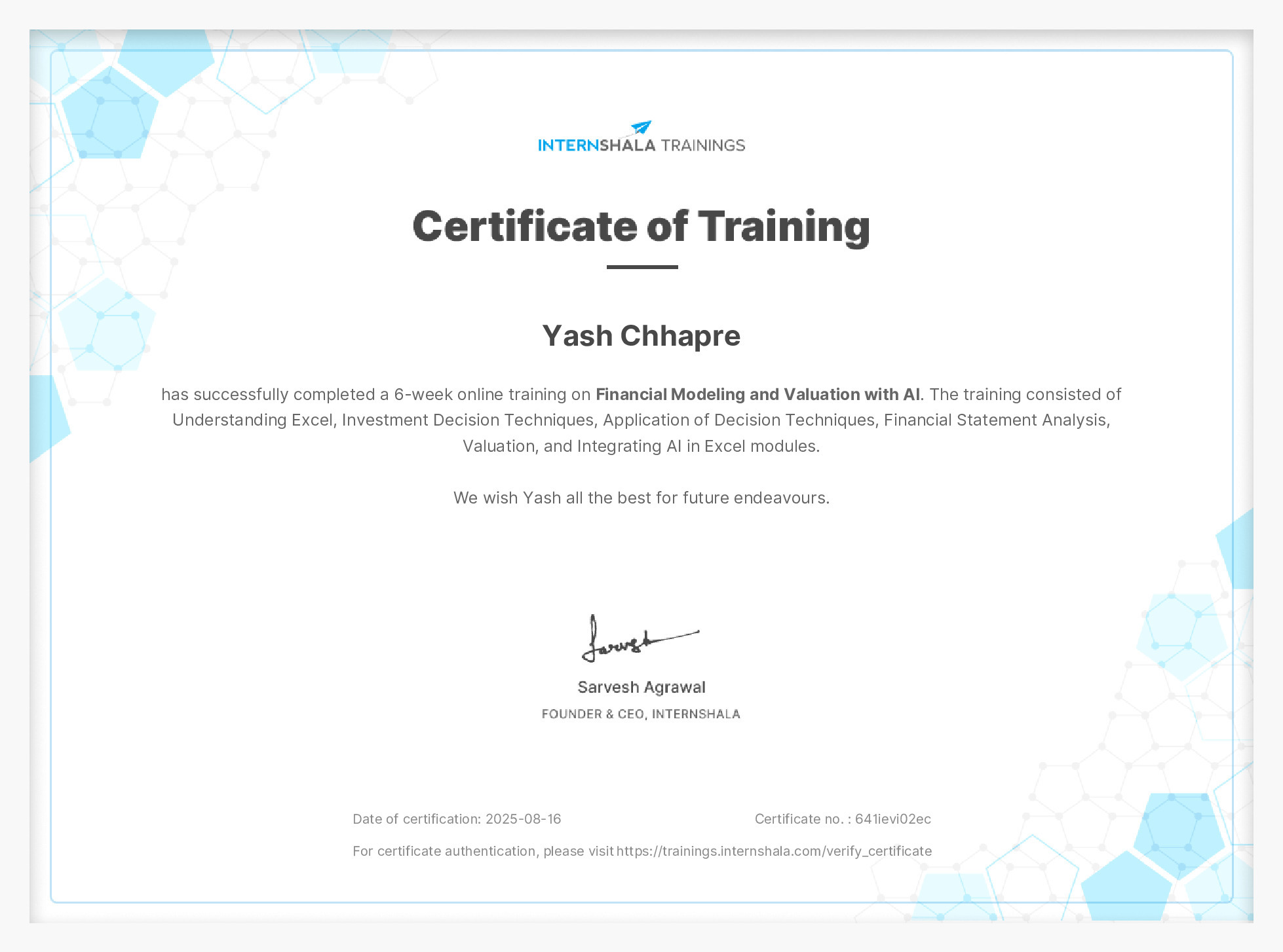 Certificate of completion