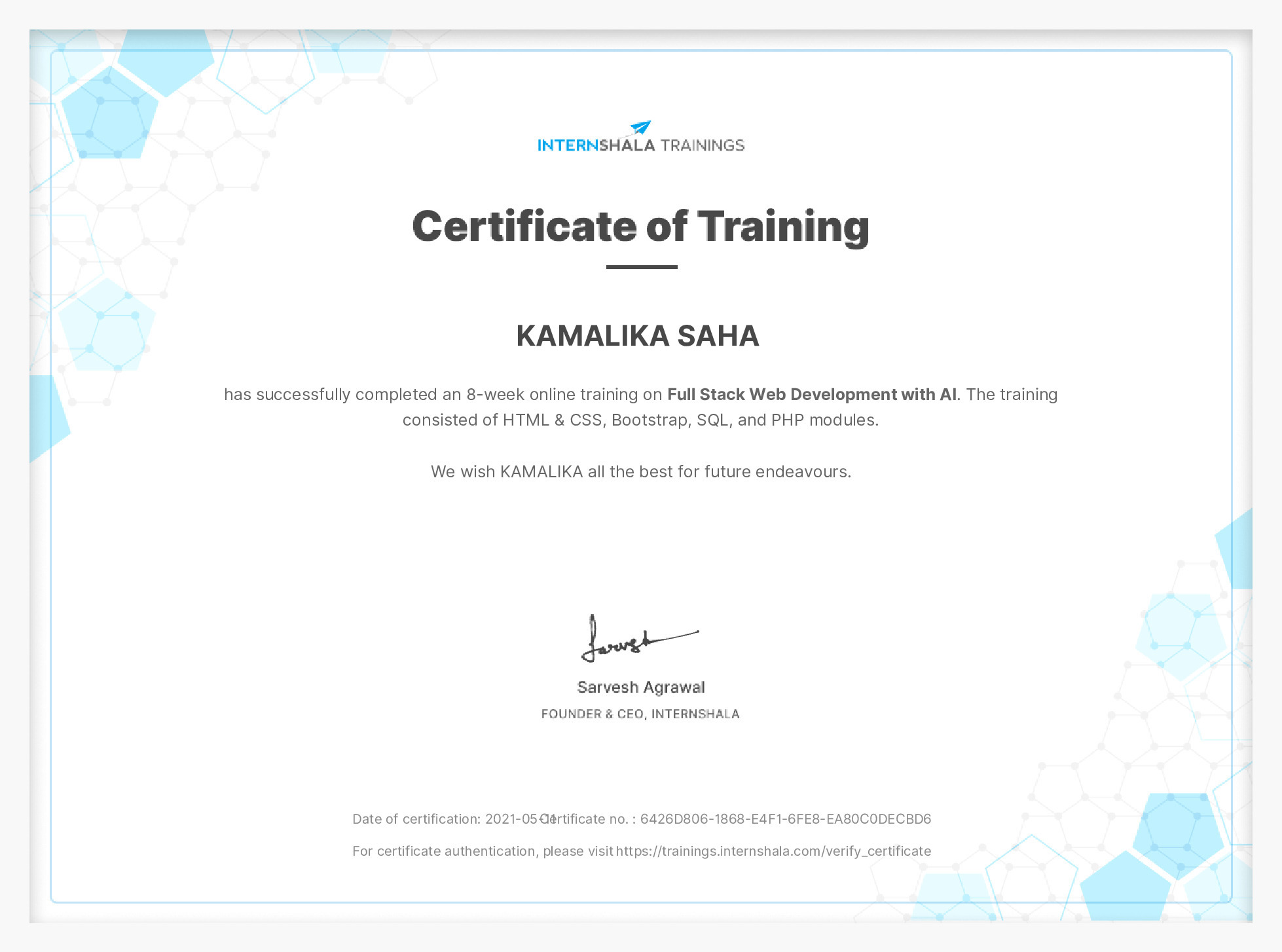Certificate of completion