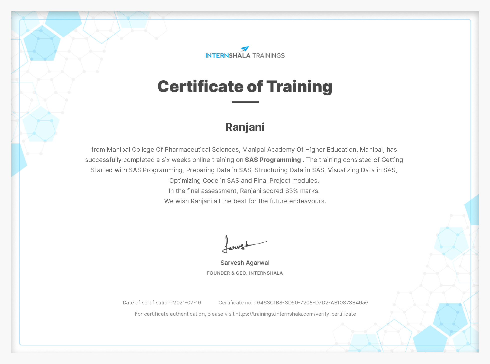 Certificate of completion