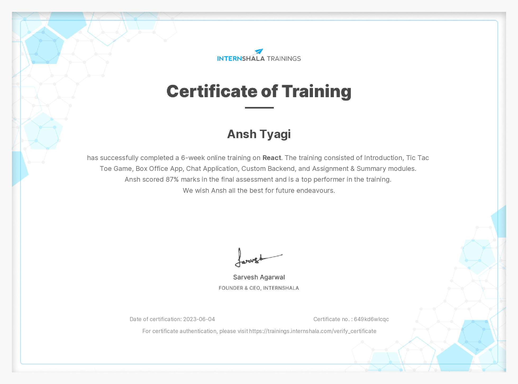 Certificate of completion