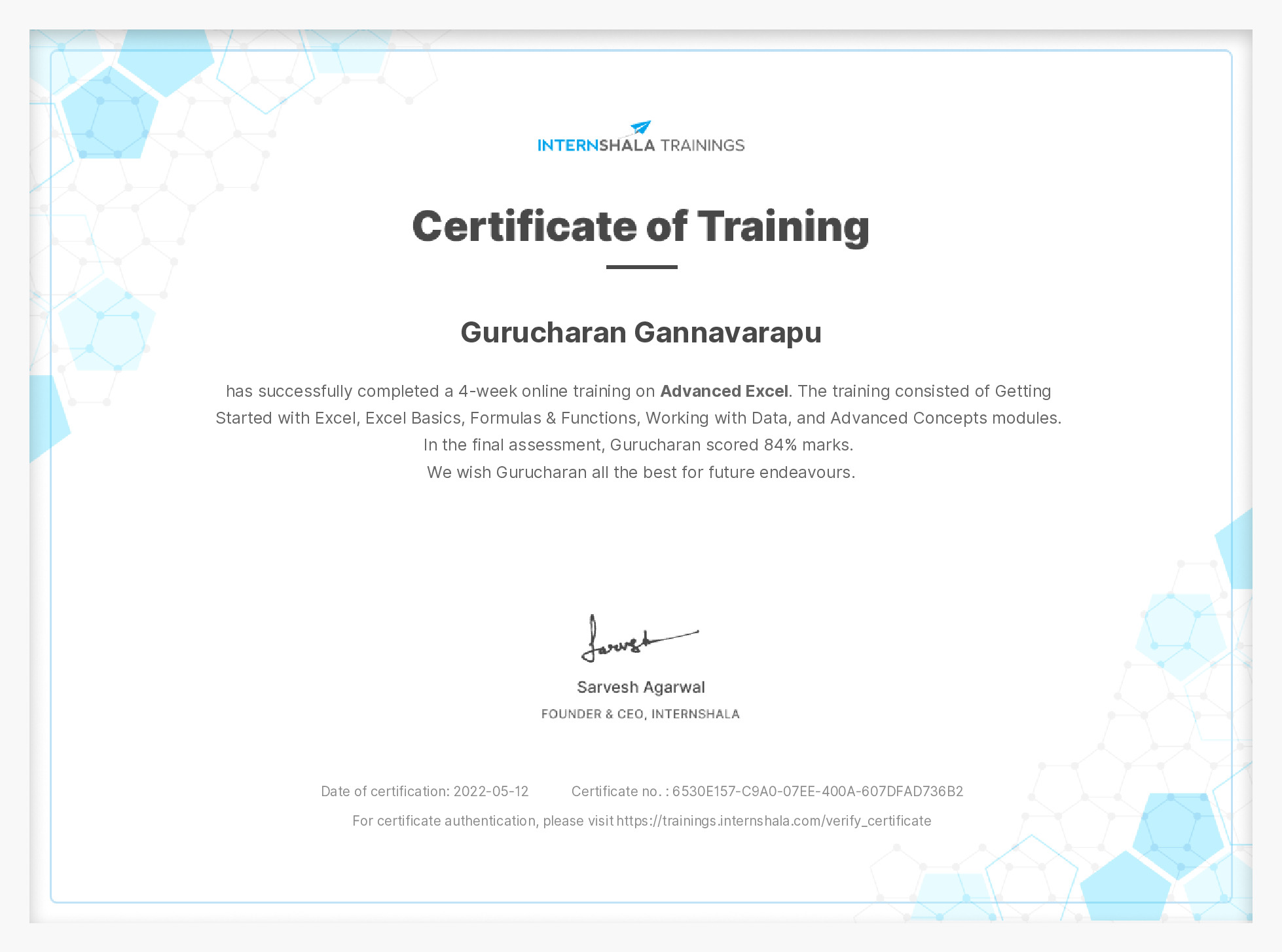 Certificate of completion