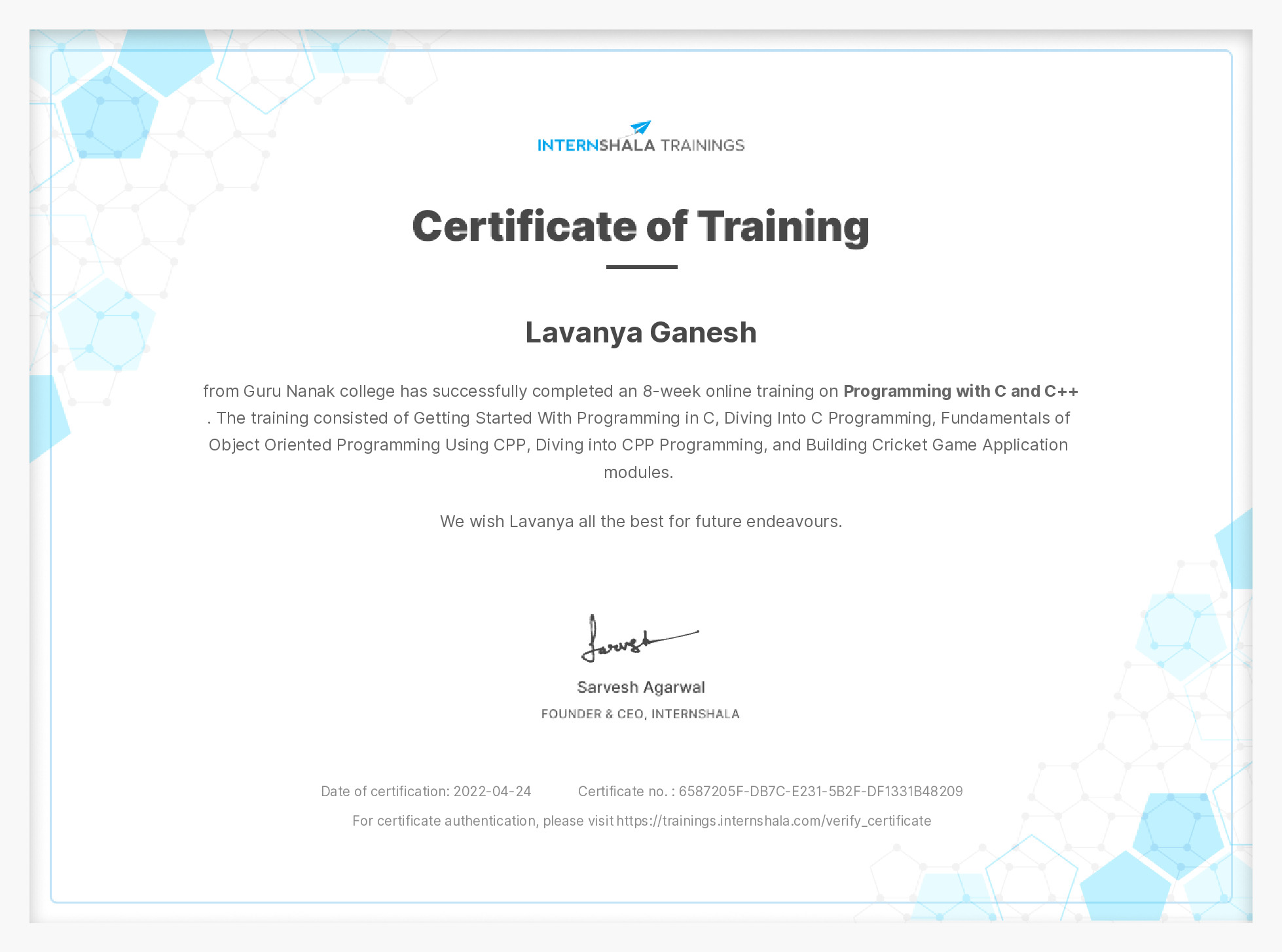 Certificate of completion