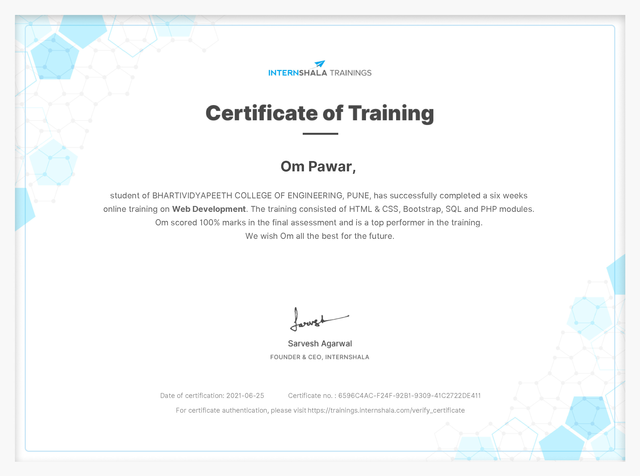 Certificate of completion