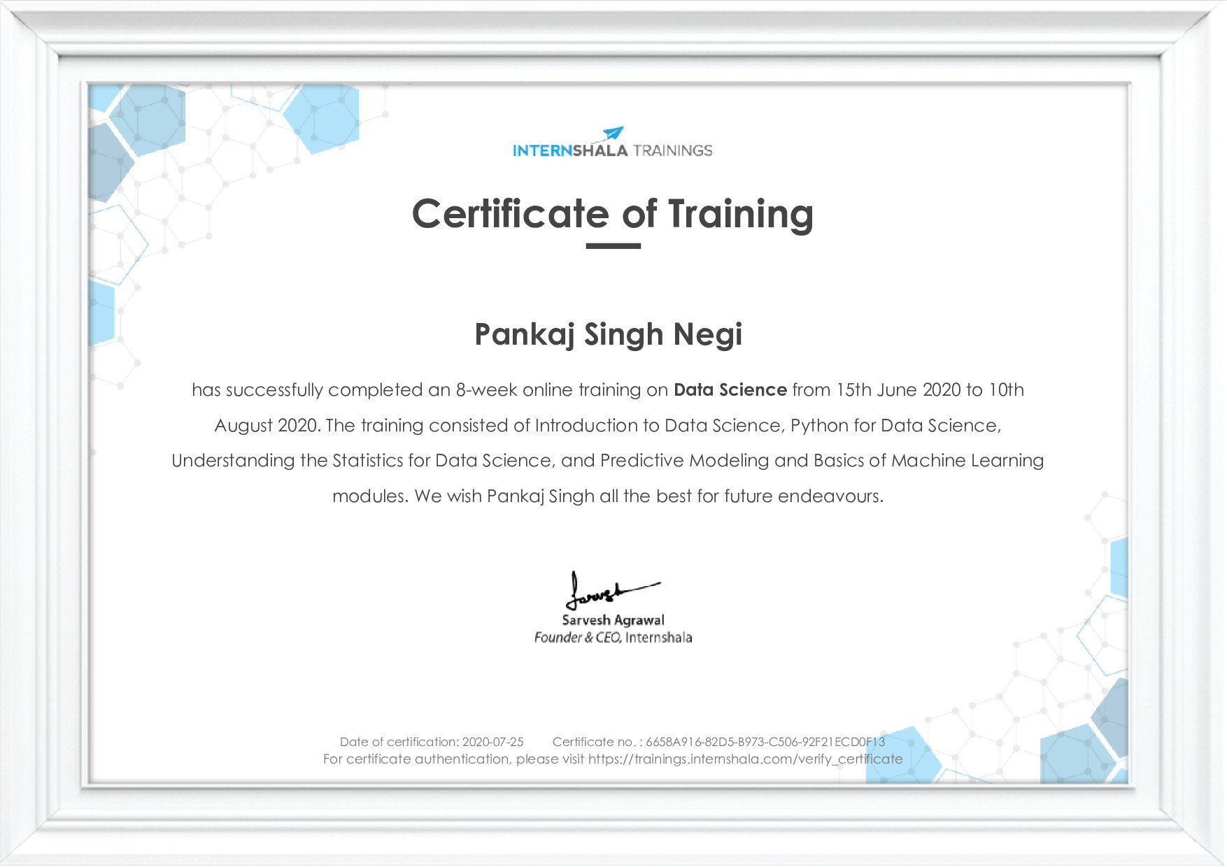 Certificate of completion