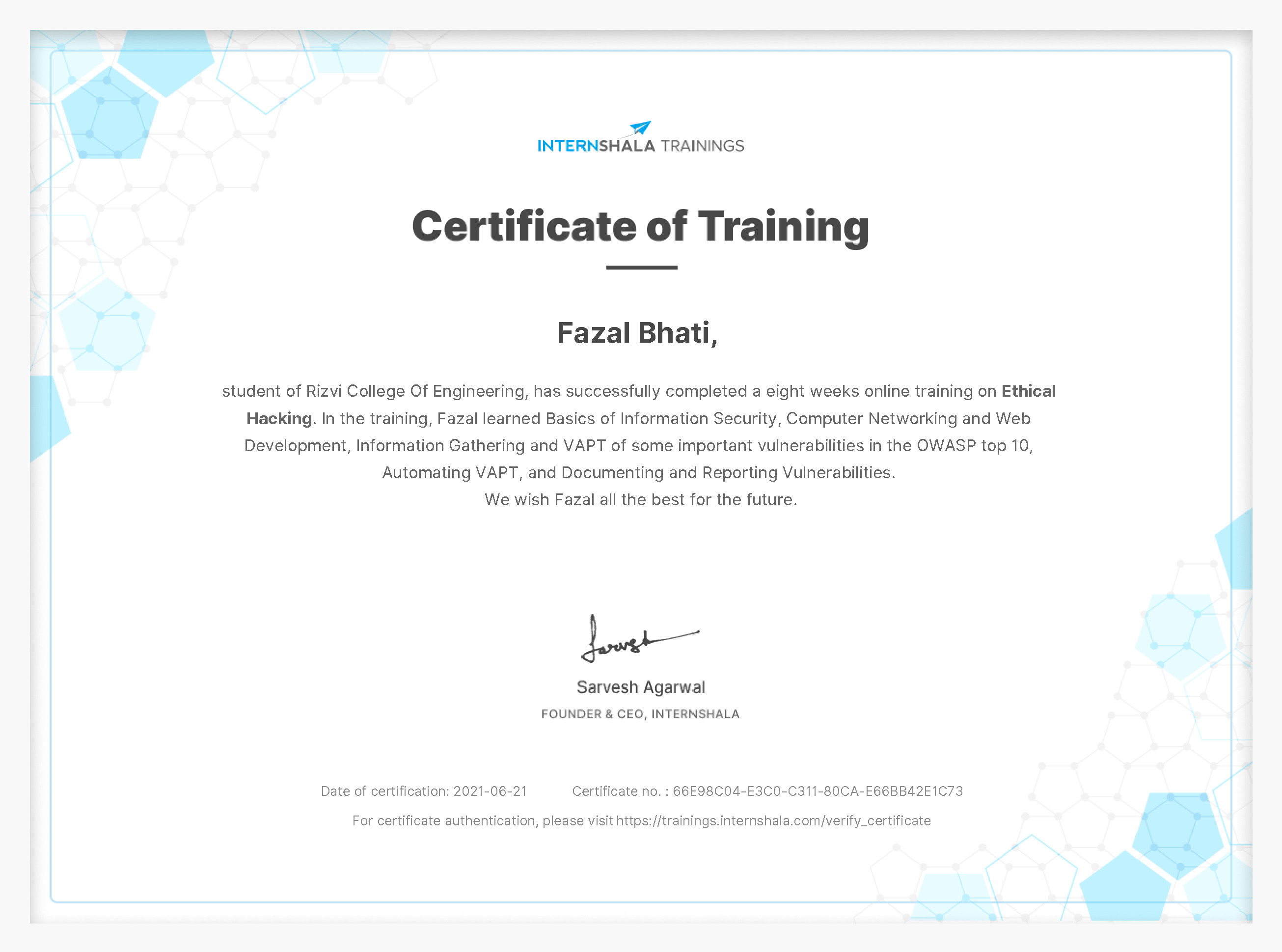 Certificate of completion