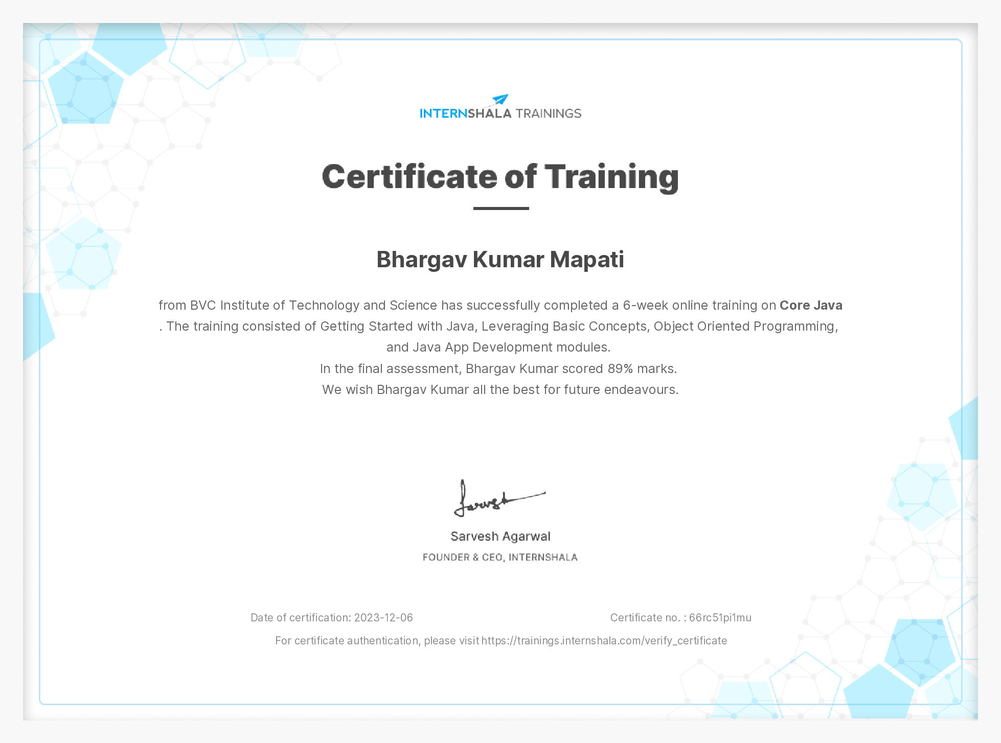 Certificate of completion