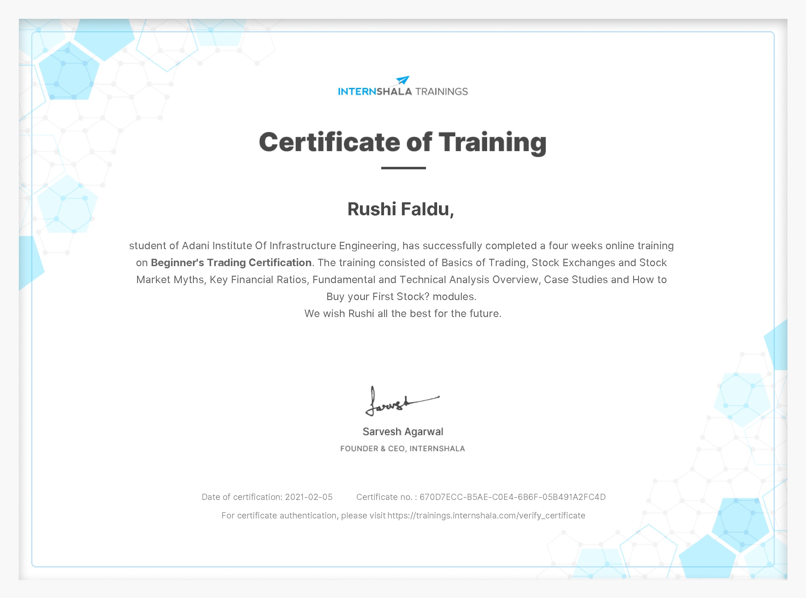 Certificate of completion