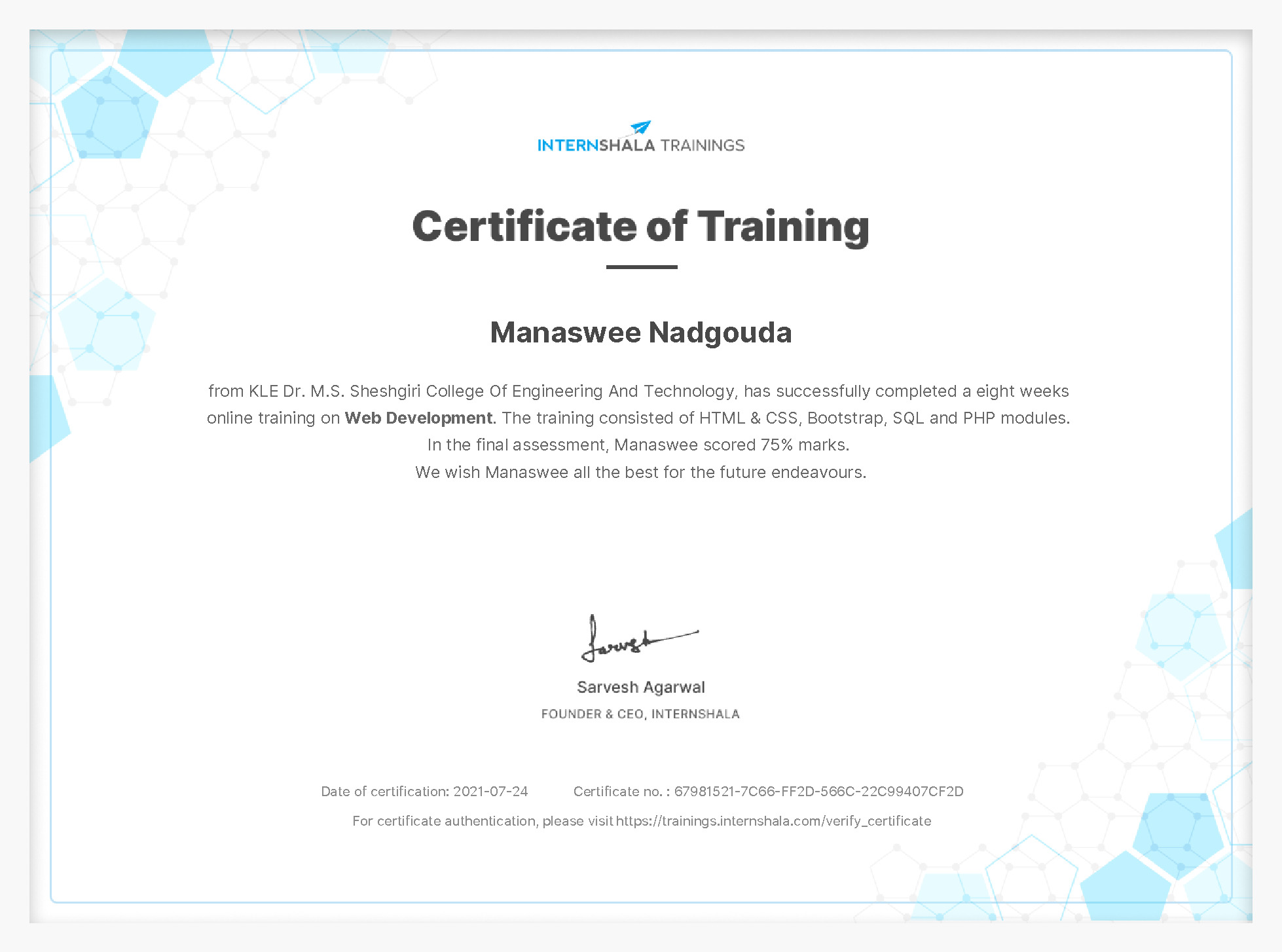 Certificate of completion
