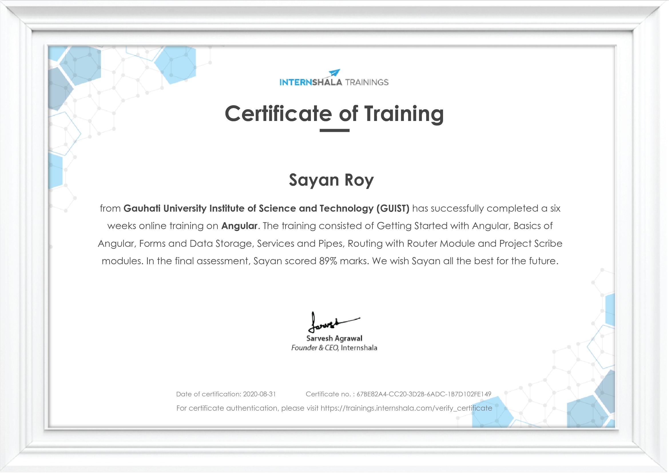Certificate of completion