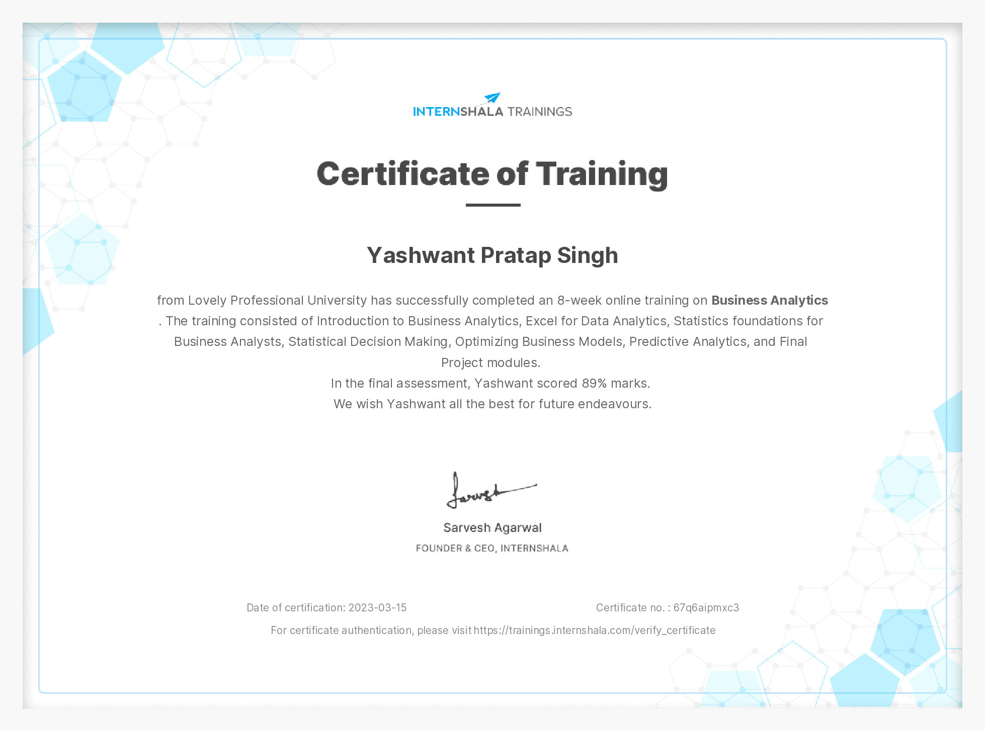 Certificate of completion