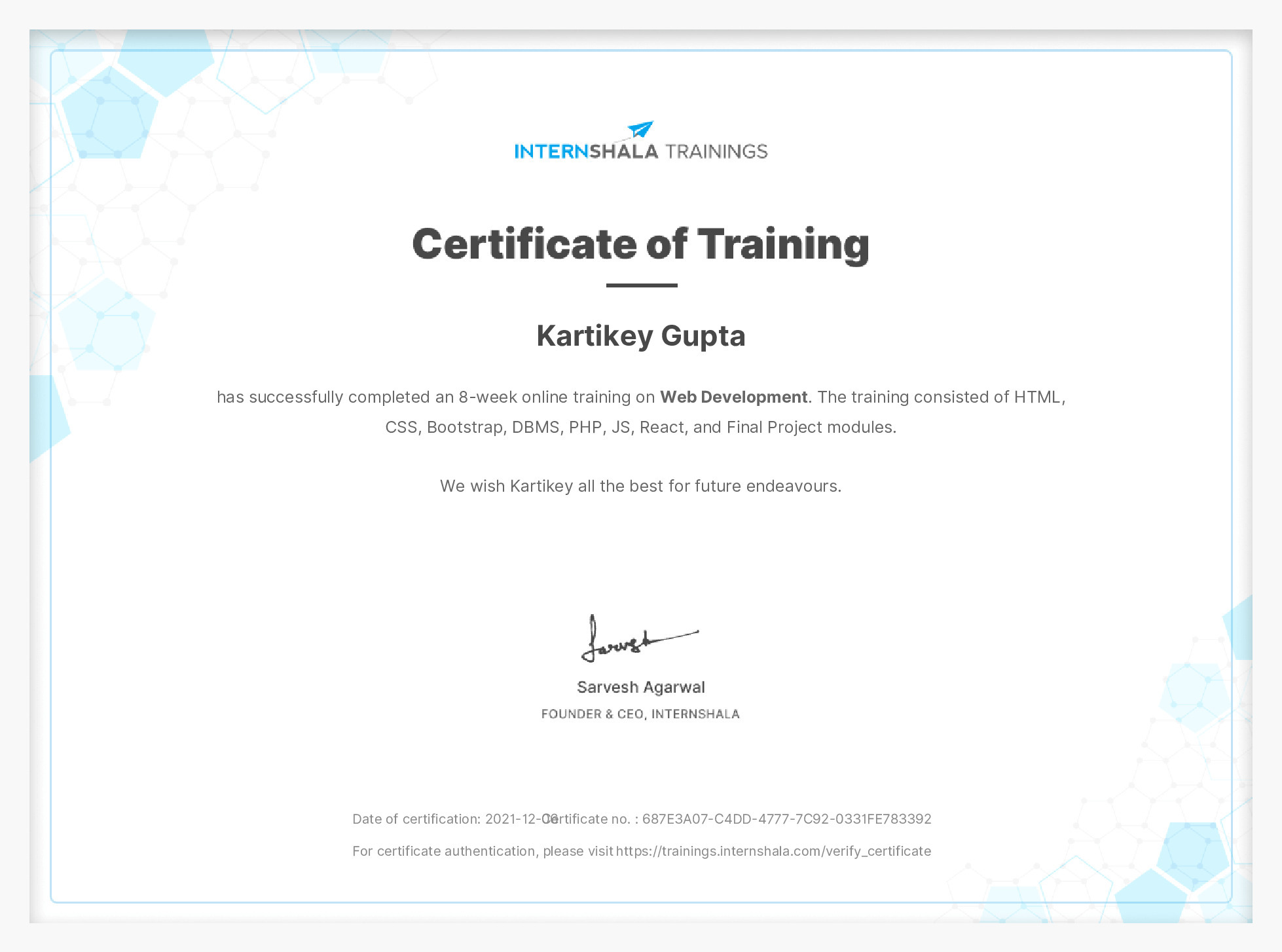 Certificate of completion