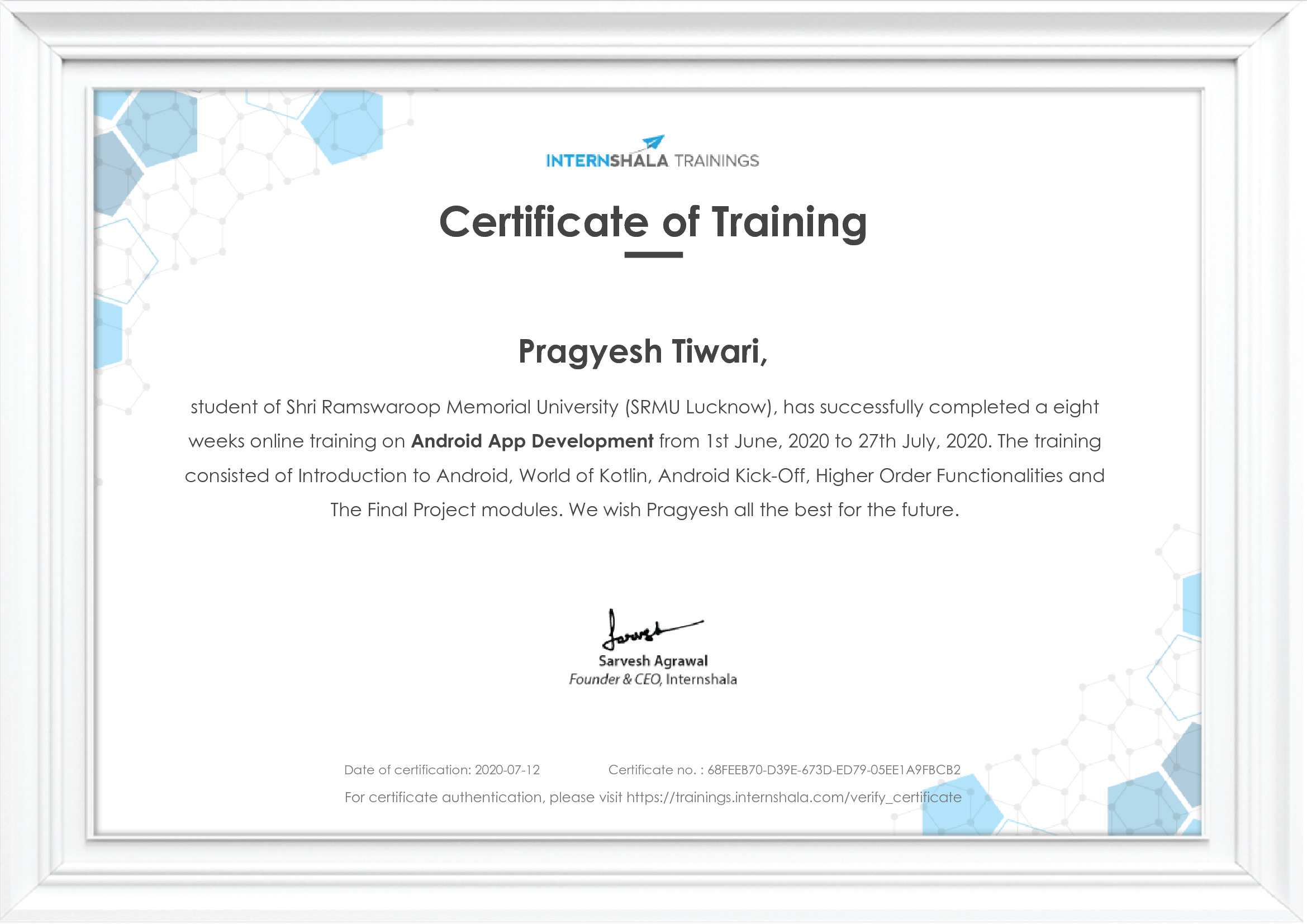 Certificate of completion