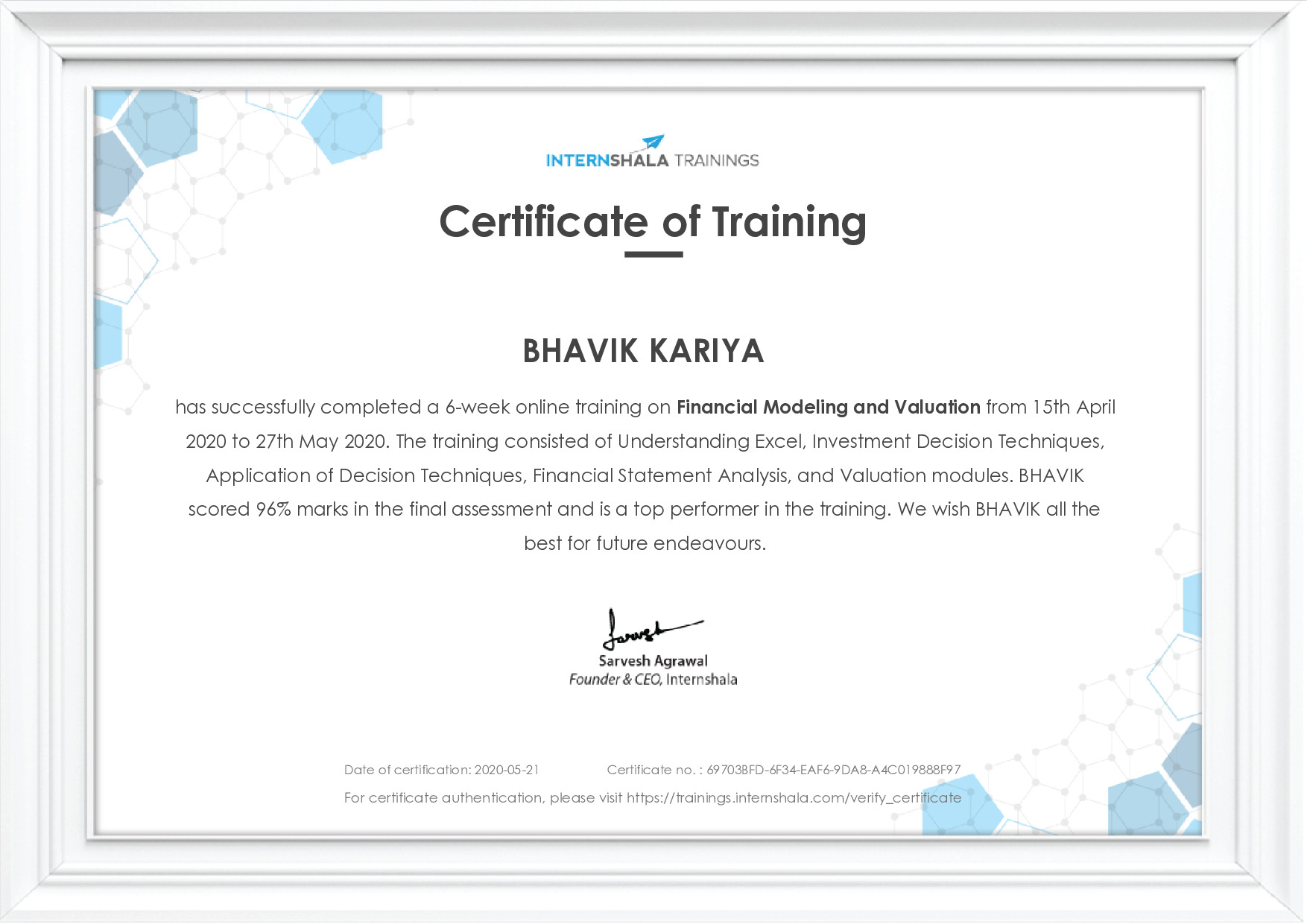 Certificate of completion