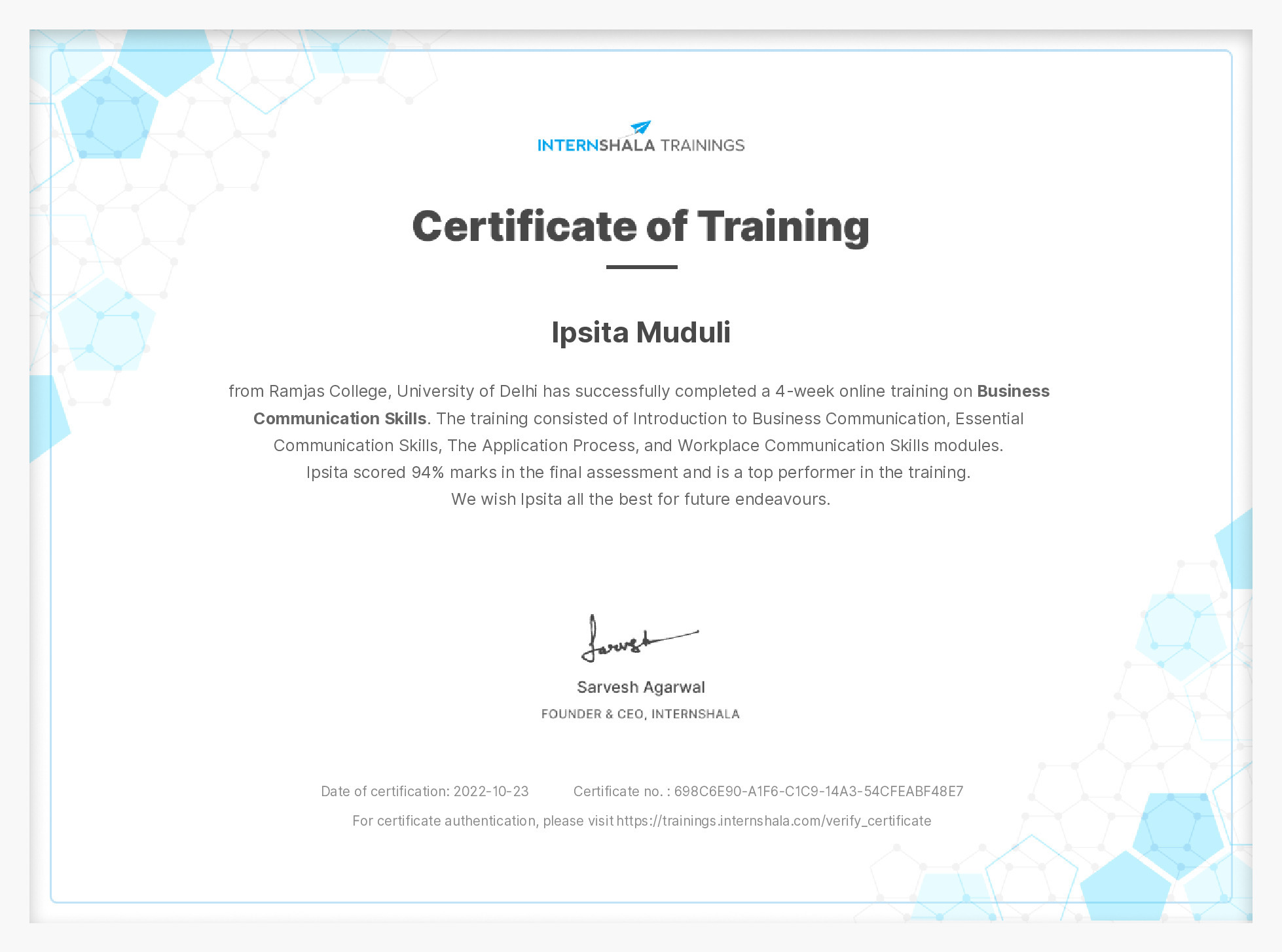 Certificate of completion