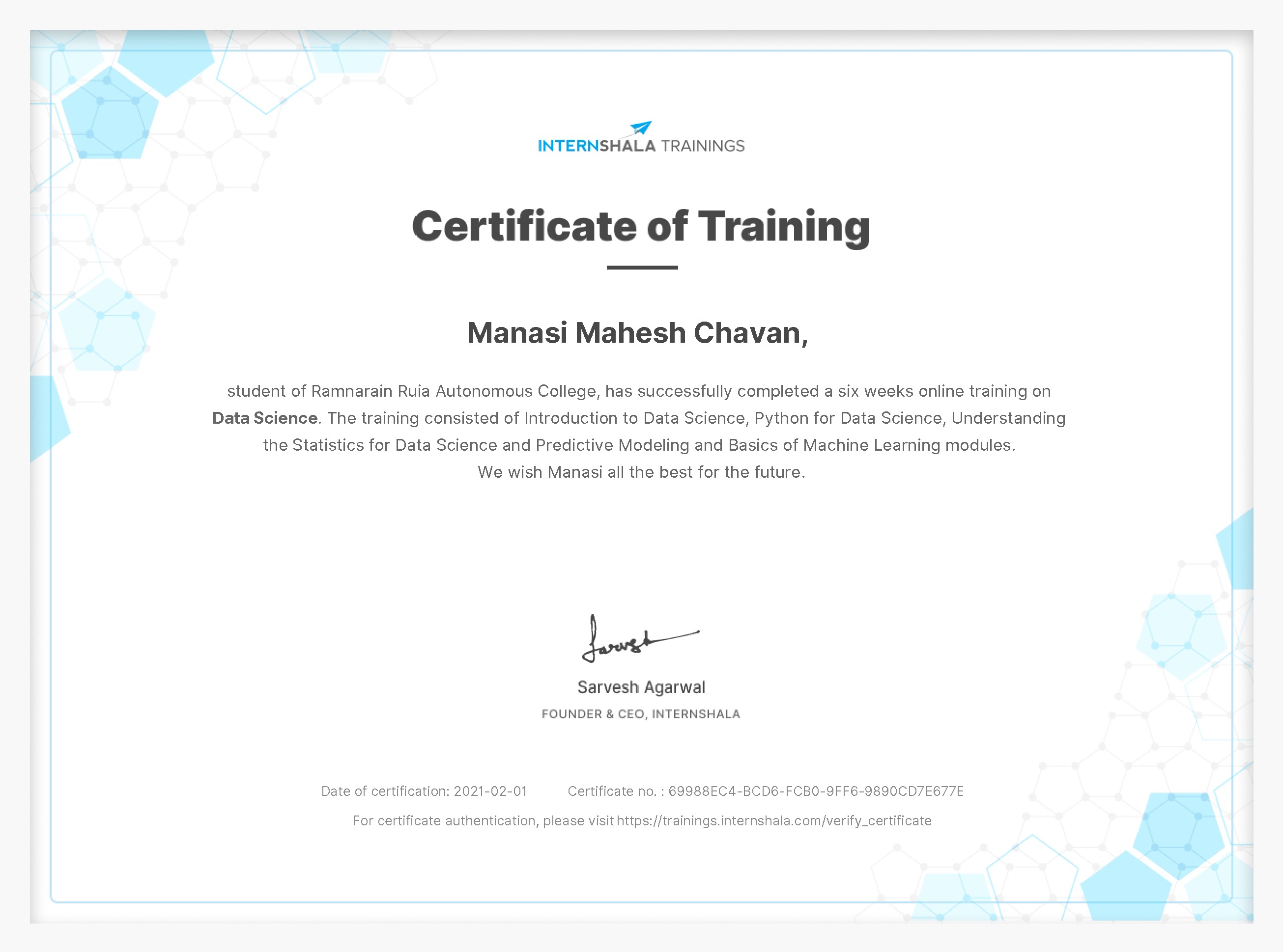 Certificate of completion