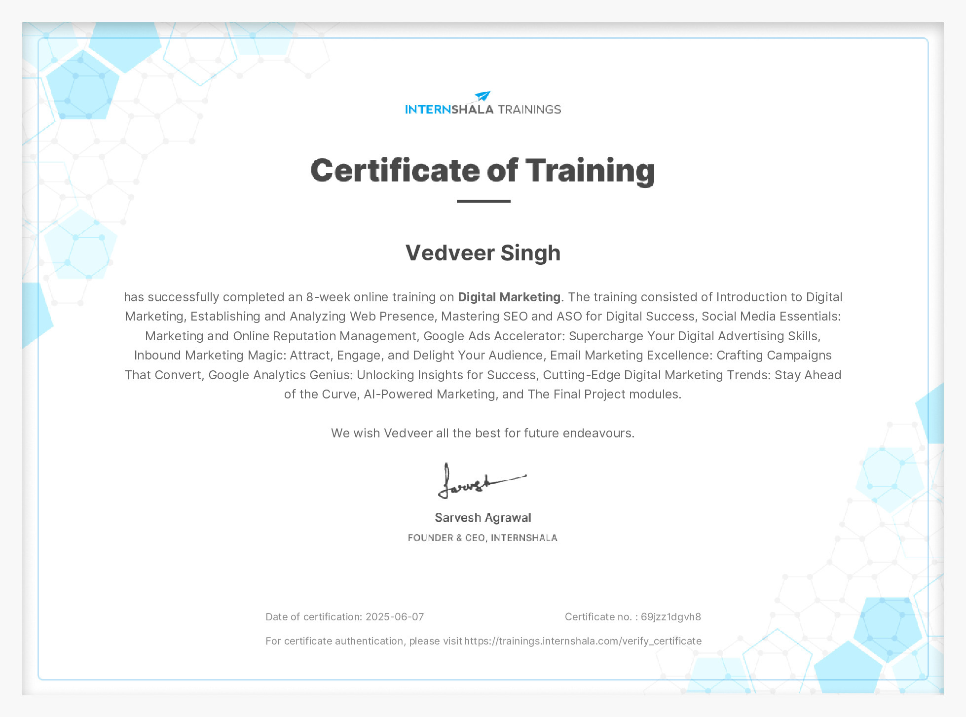Certificate of completion