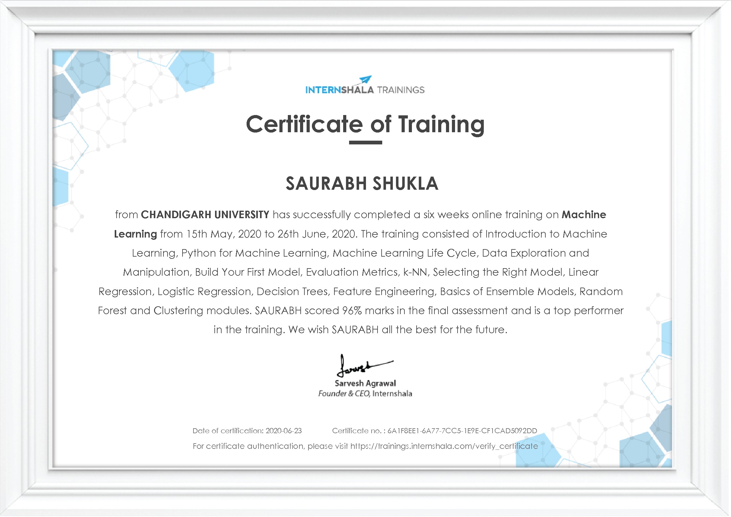 Certificate of completion
