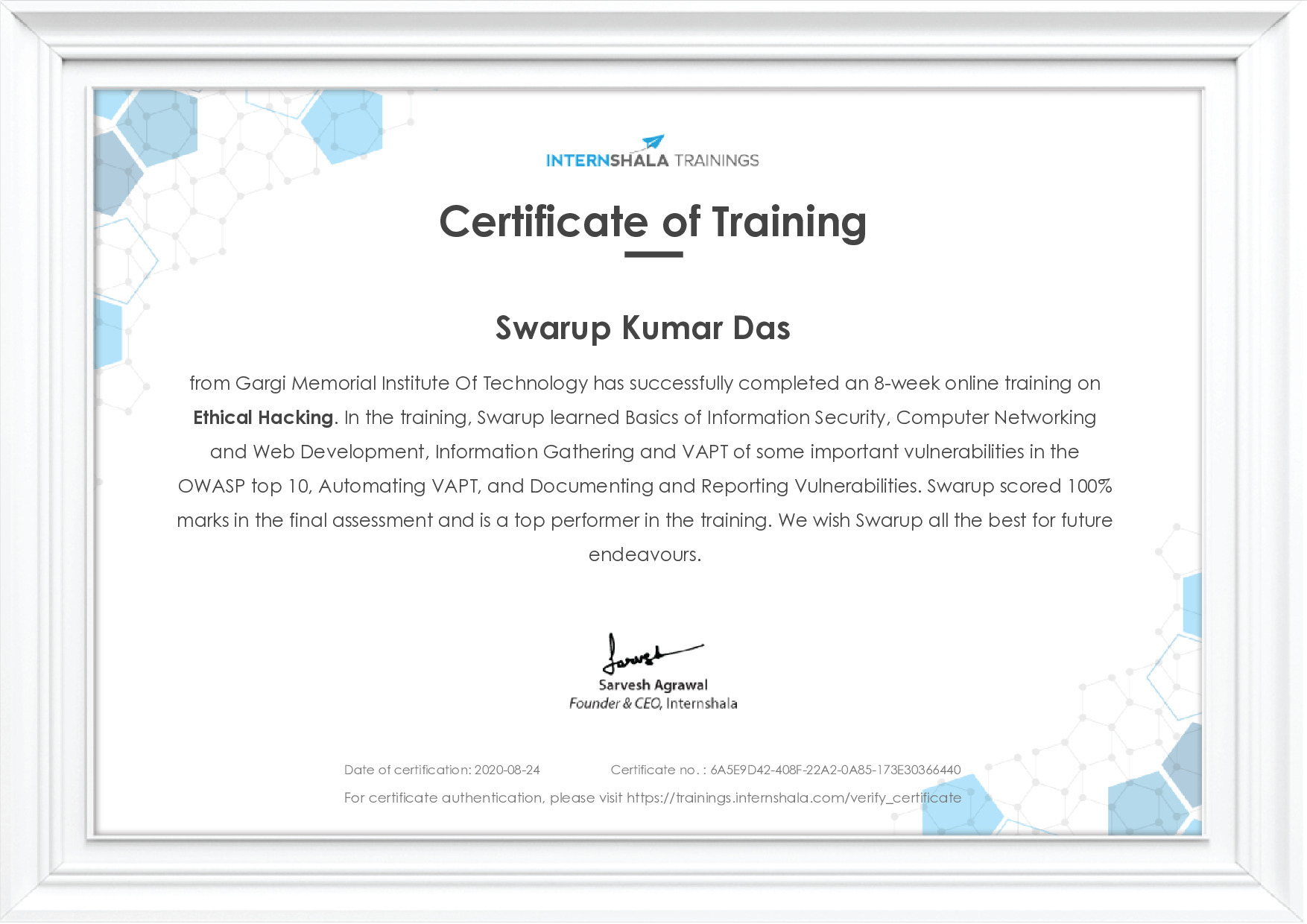 Certificate of completion