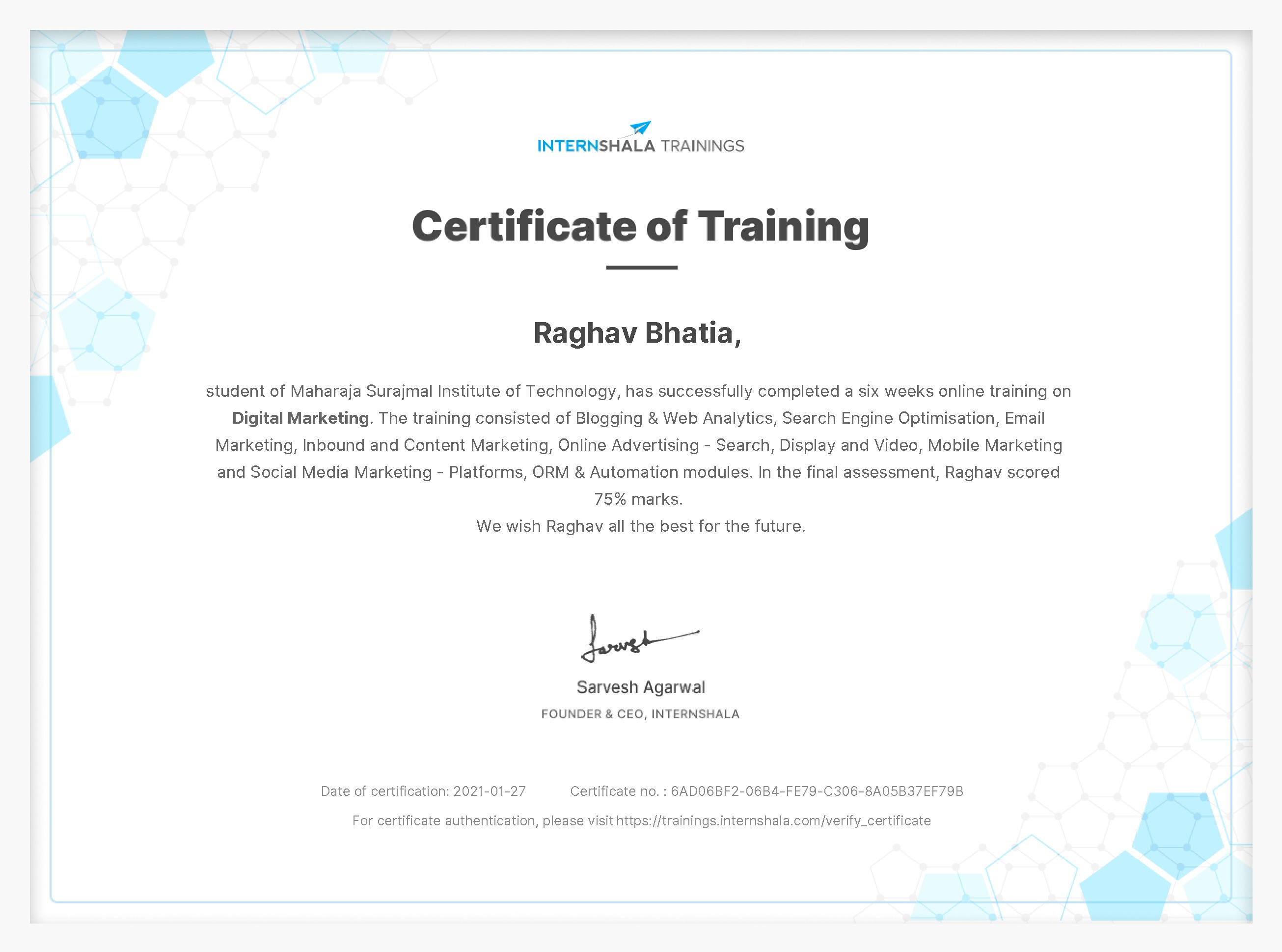 Certificate of completion