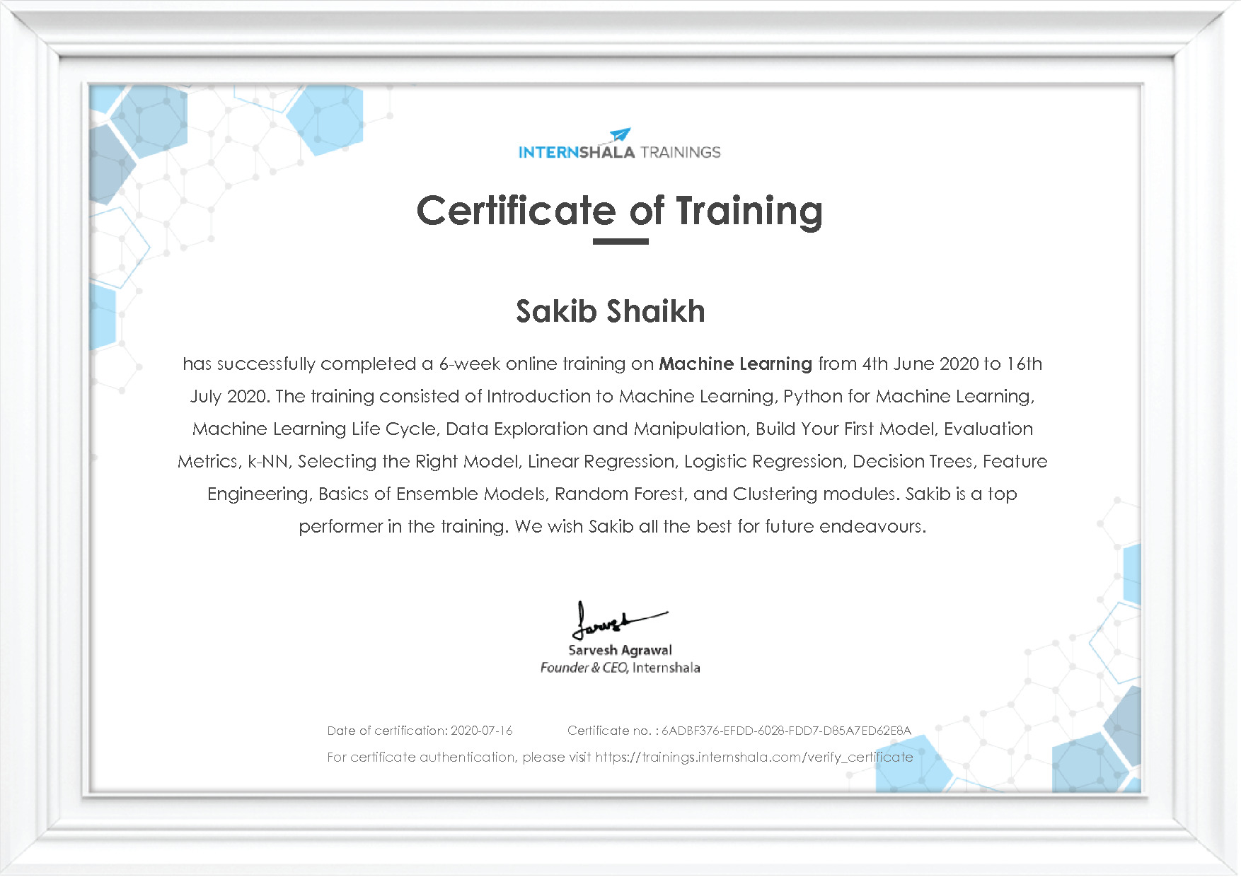 Certificate of completion