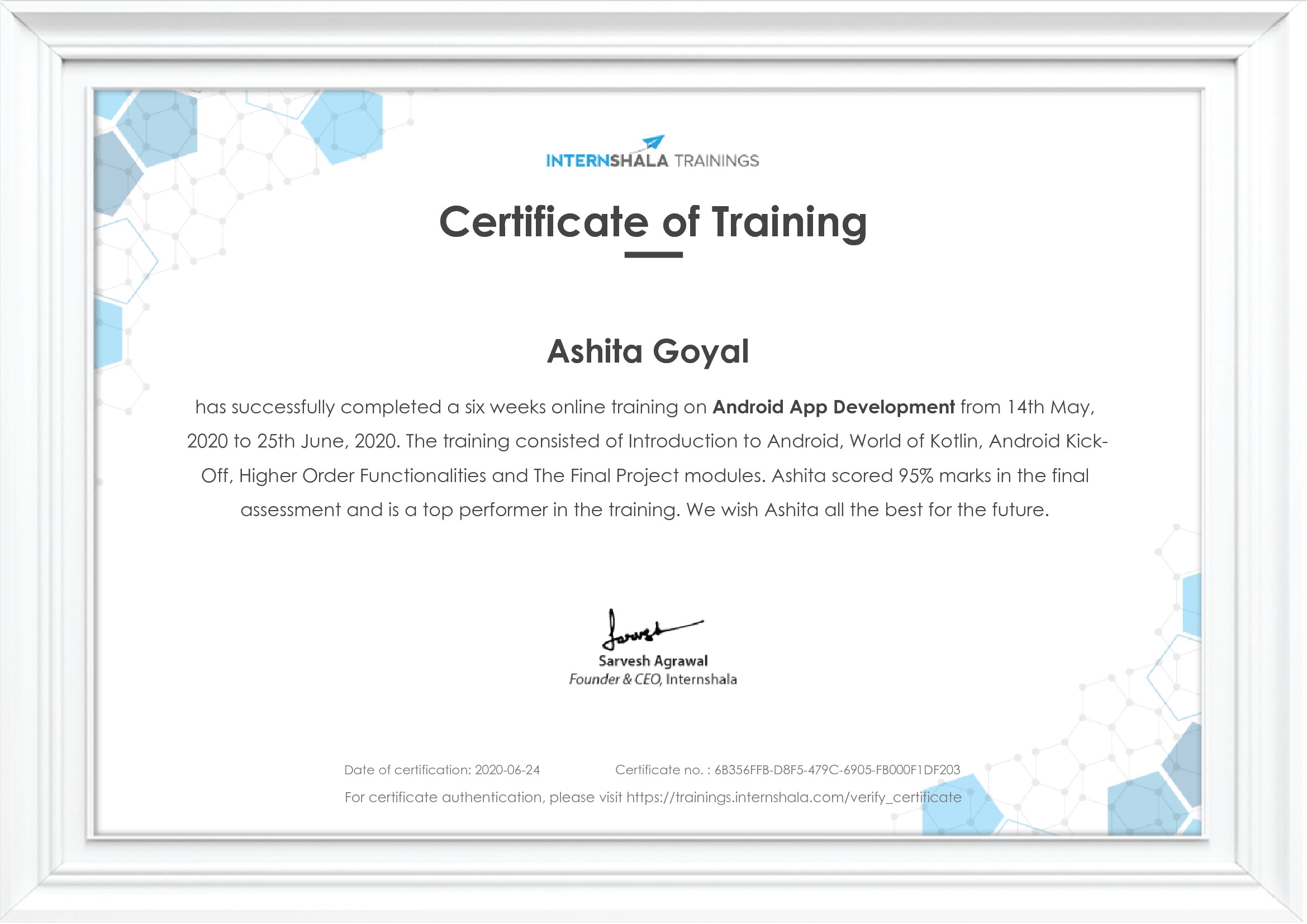 Certificate of completion