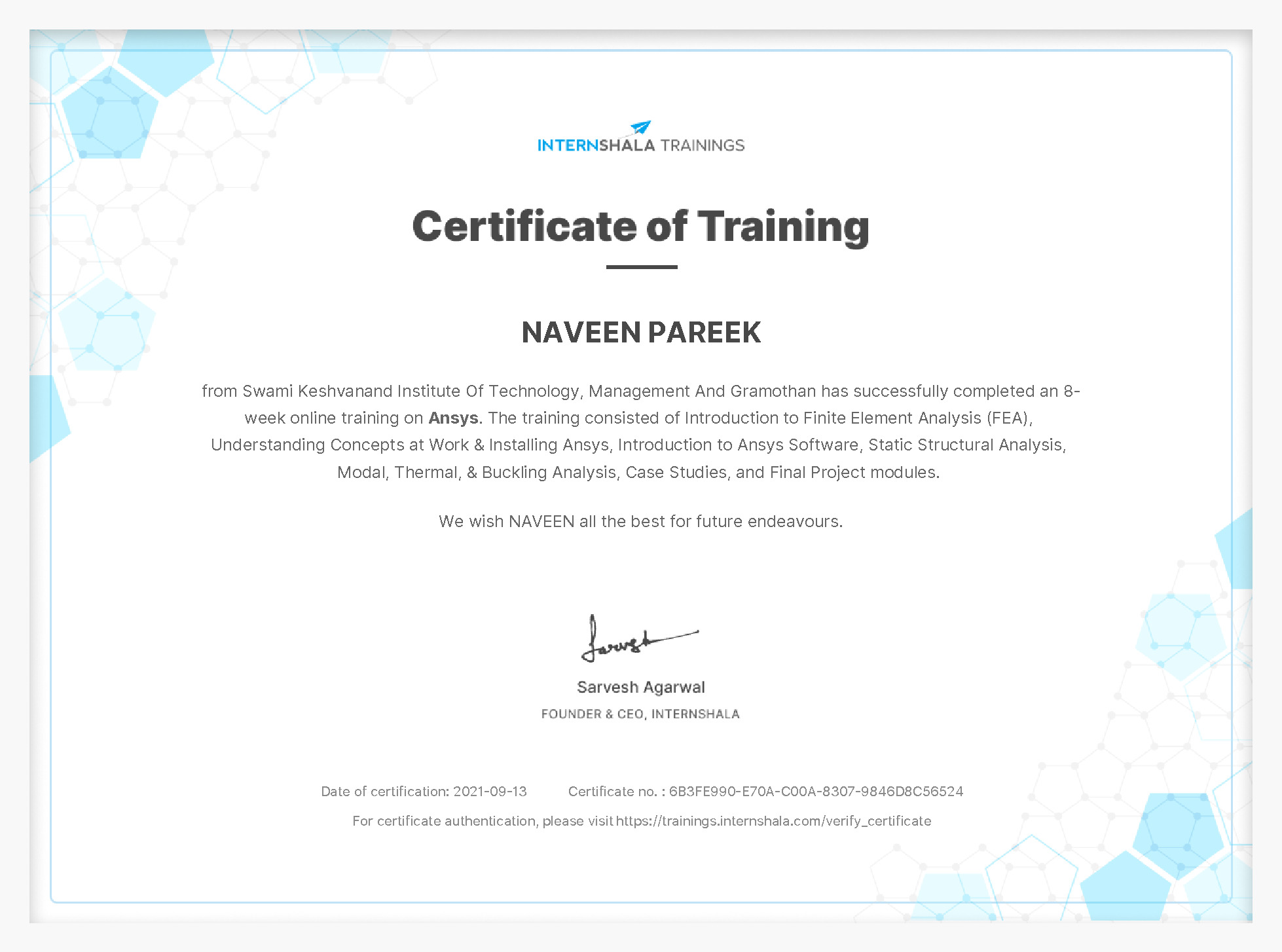Certificate of completion