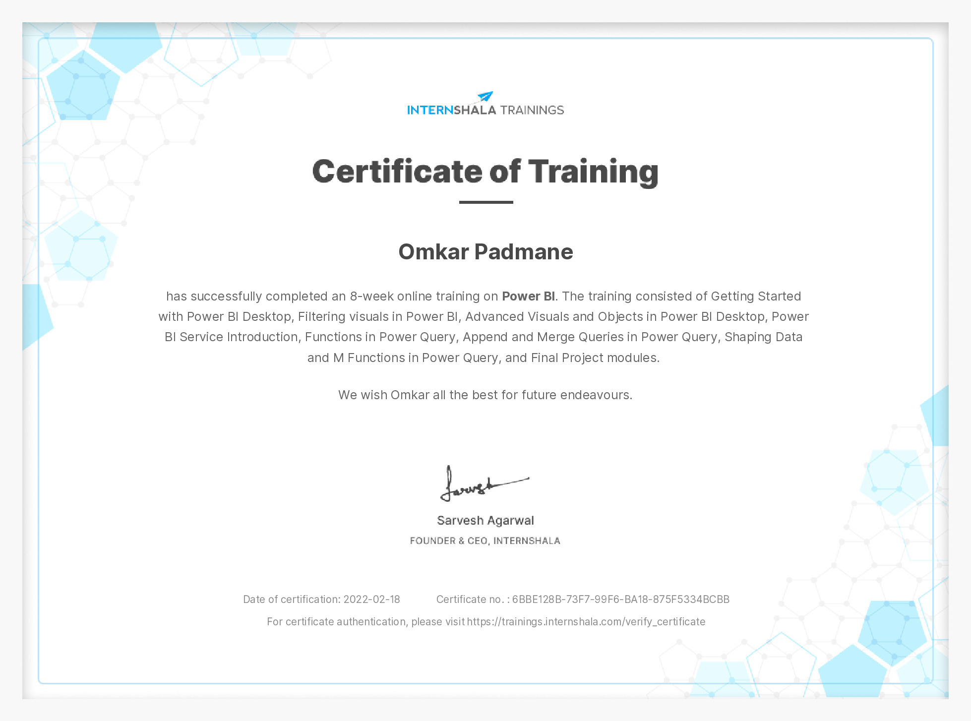 Certificate of completion